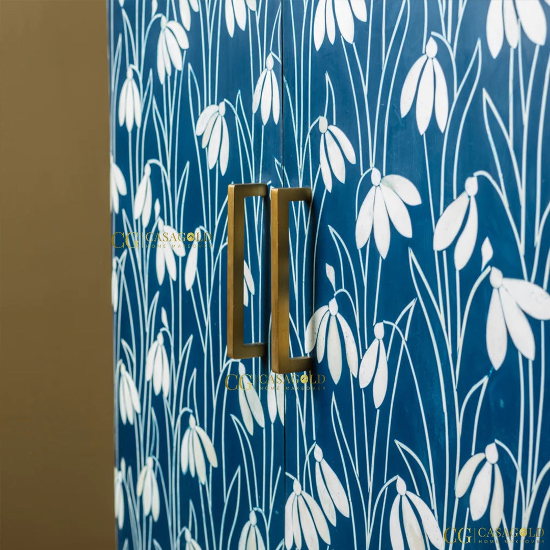 Artistic Bone Inlay Storage Cabinet