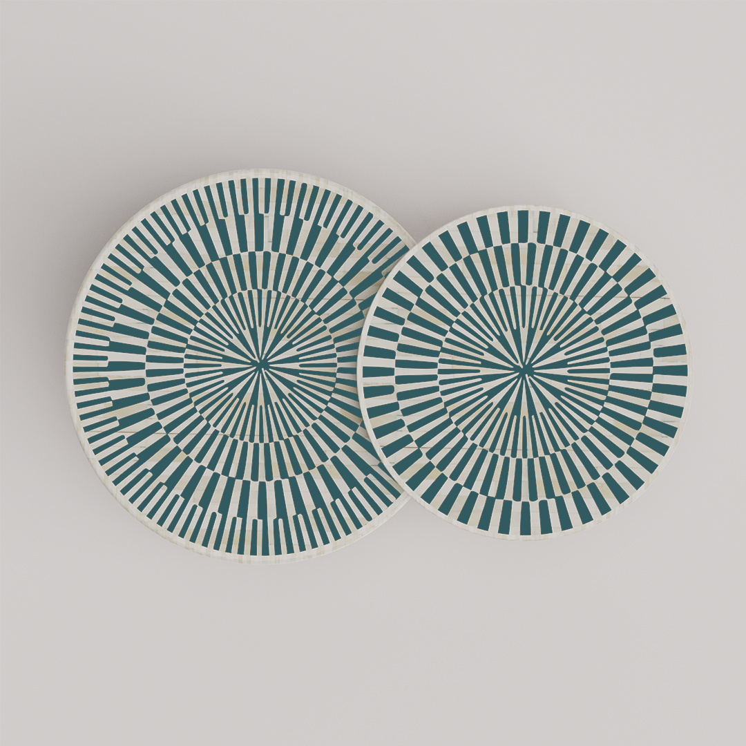 Artistic round coffee table, bone inlay