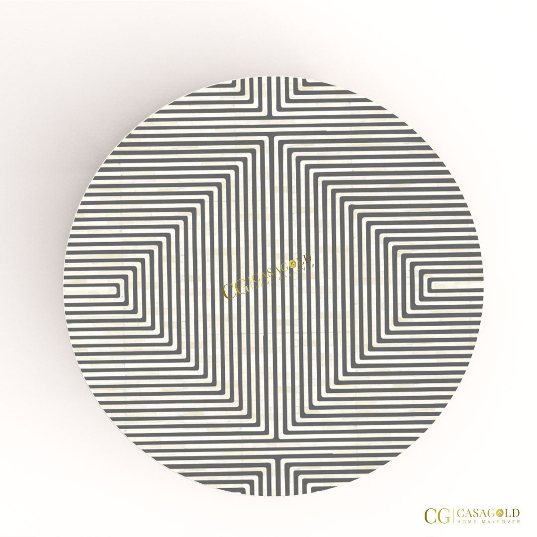 Designer round coffee table with inlay art