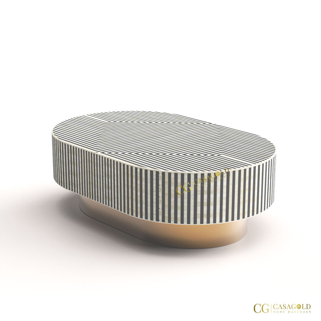 Striped Inlay Oval Shape Coffee Table