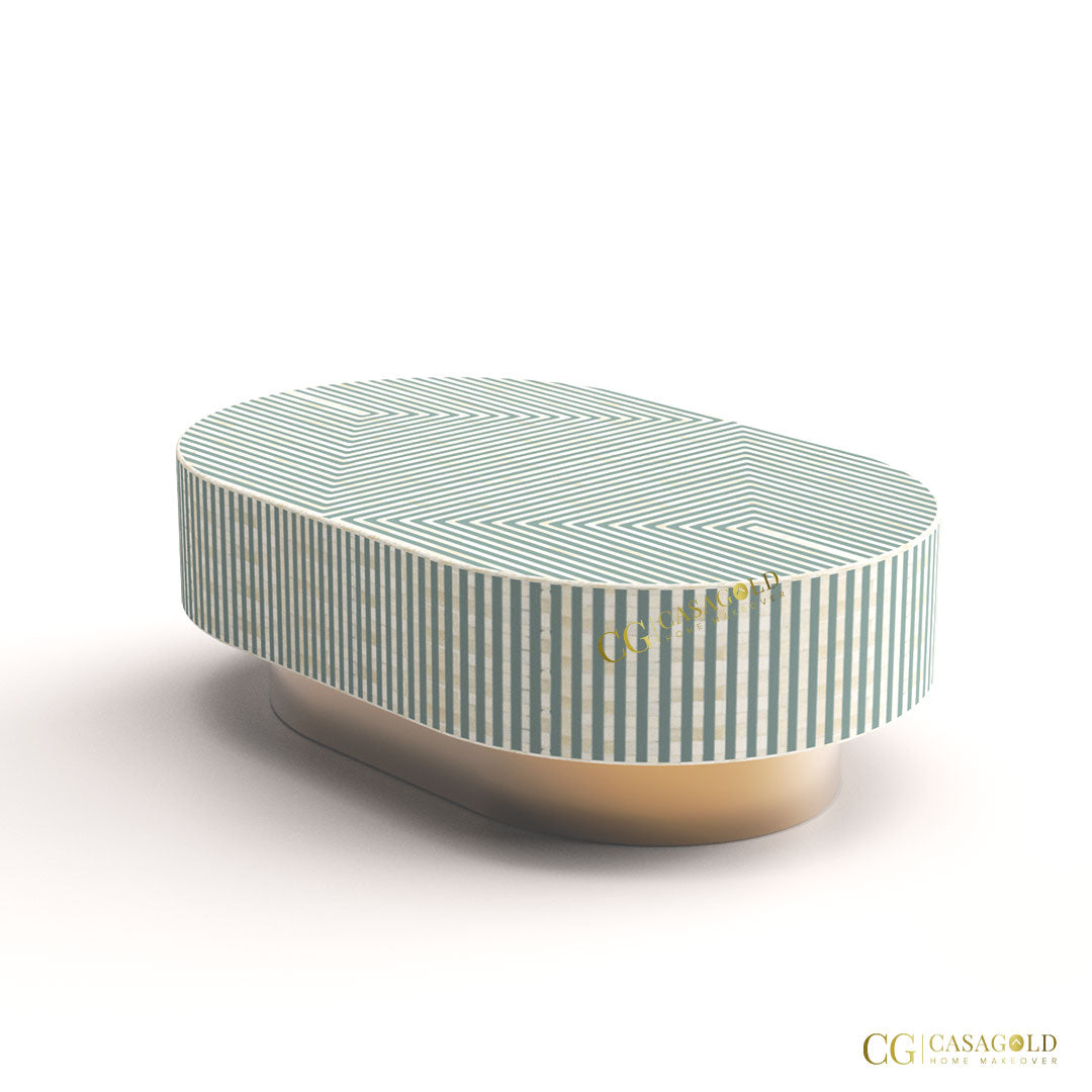 Striped Inlay Oval Shape Coffee Table