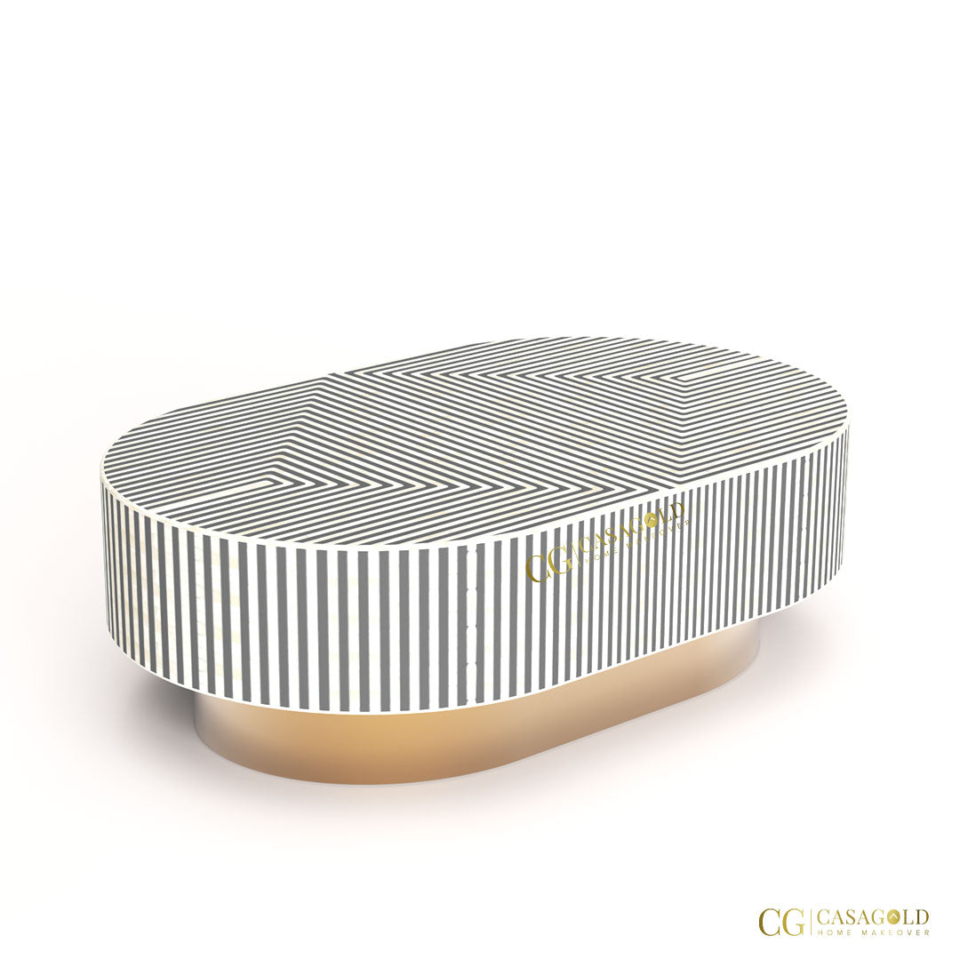 Striped Inlay Oval Shape Coffee Table