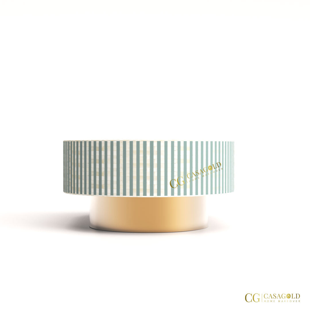 Striped Inlay Oval Shape Coffee Table