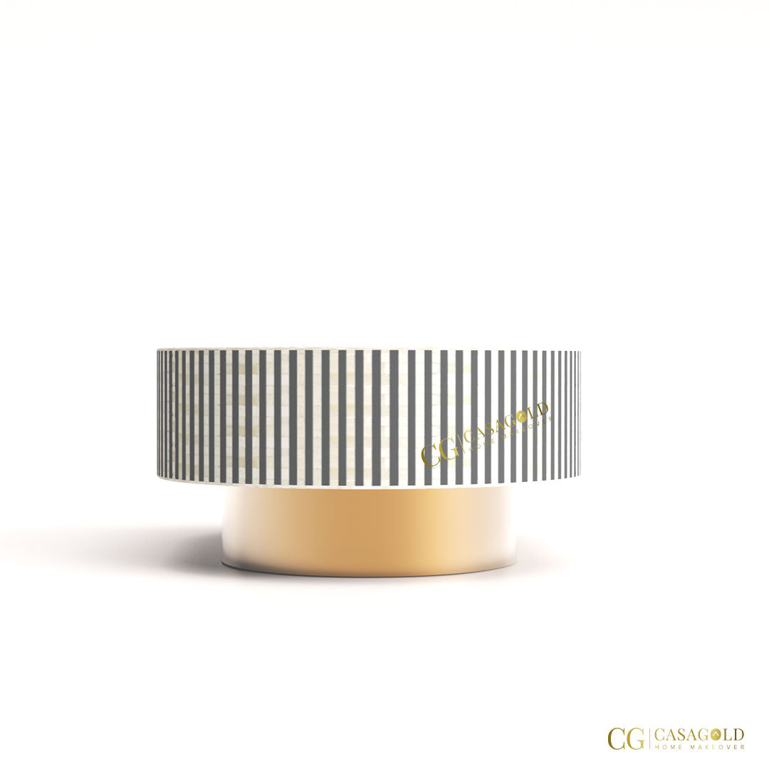 Striped Inlay Oval Shape Coffee Table