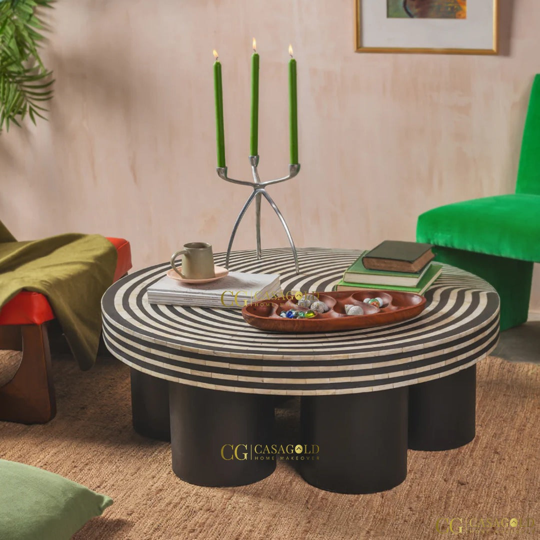 Black round bone inlay coffee table