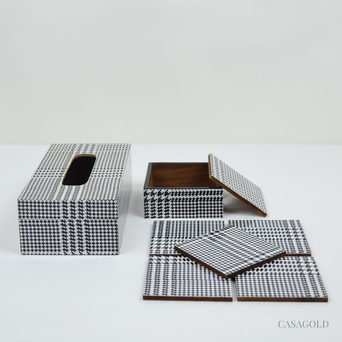 Compact coaster and tissue box for small spaces
