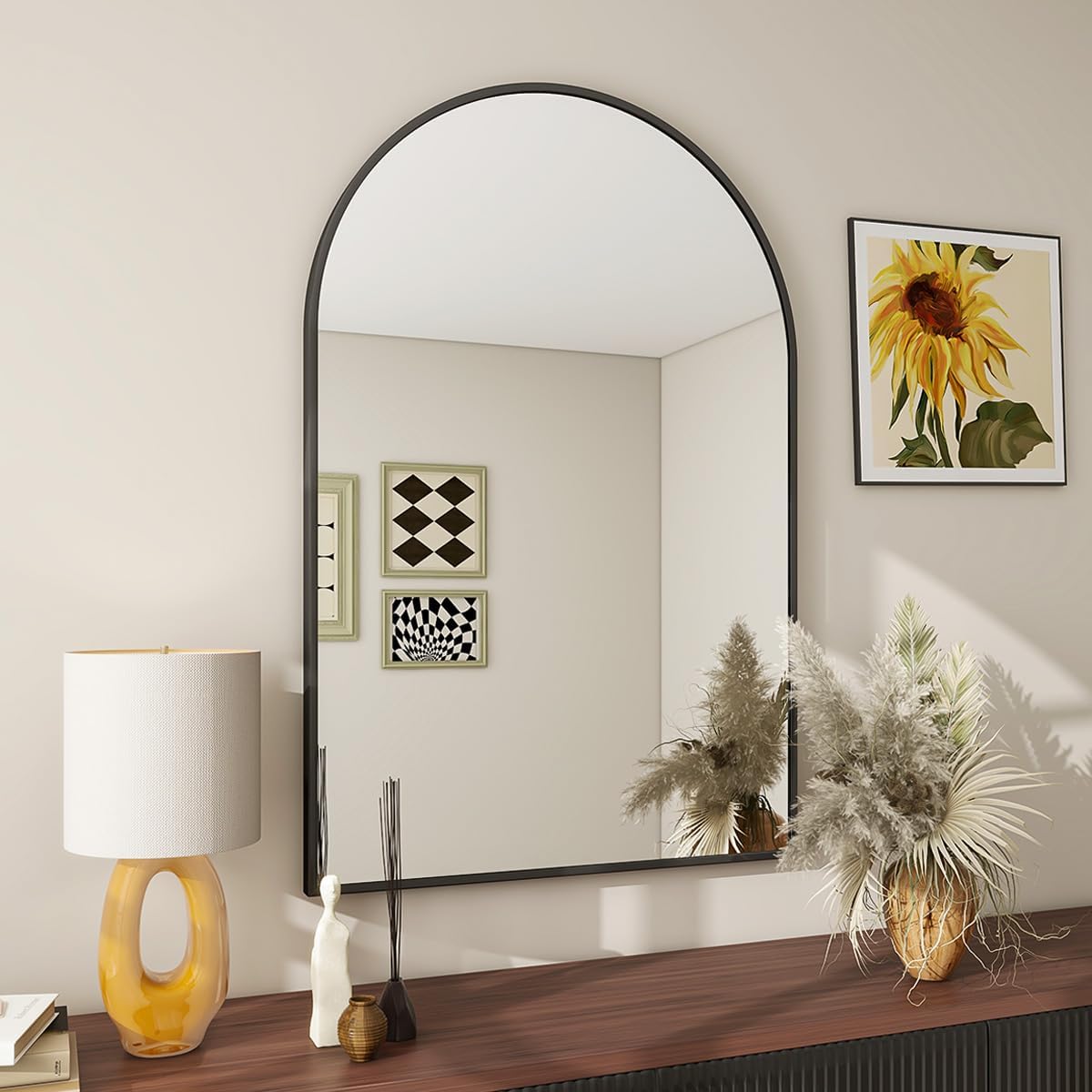 Black Color Metal Frame Style Arch Glass Wall Mirror