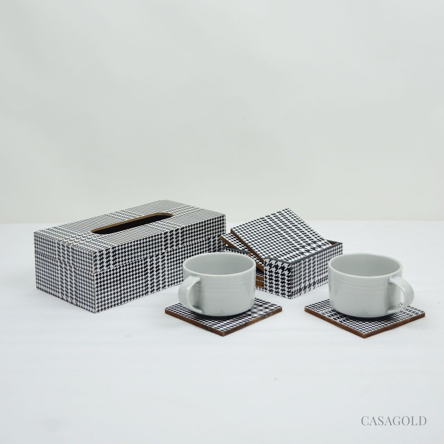 Designer coaster and tissue organizer set