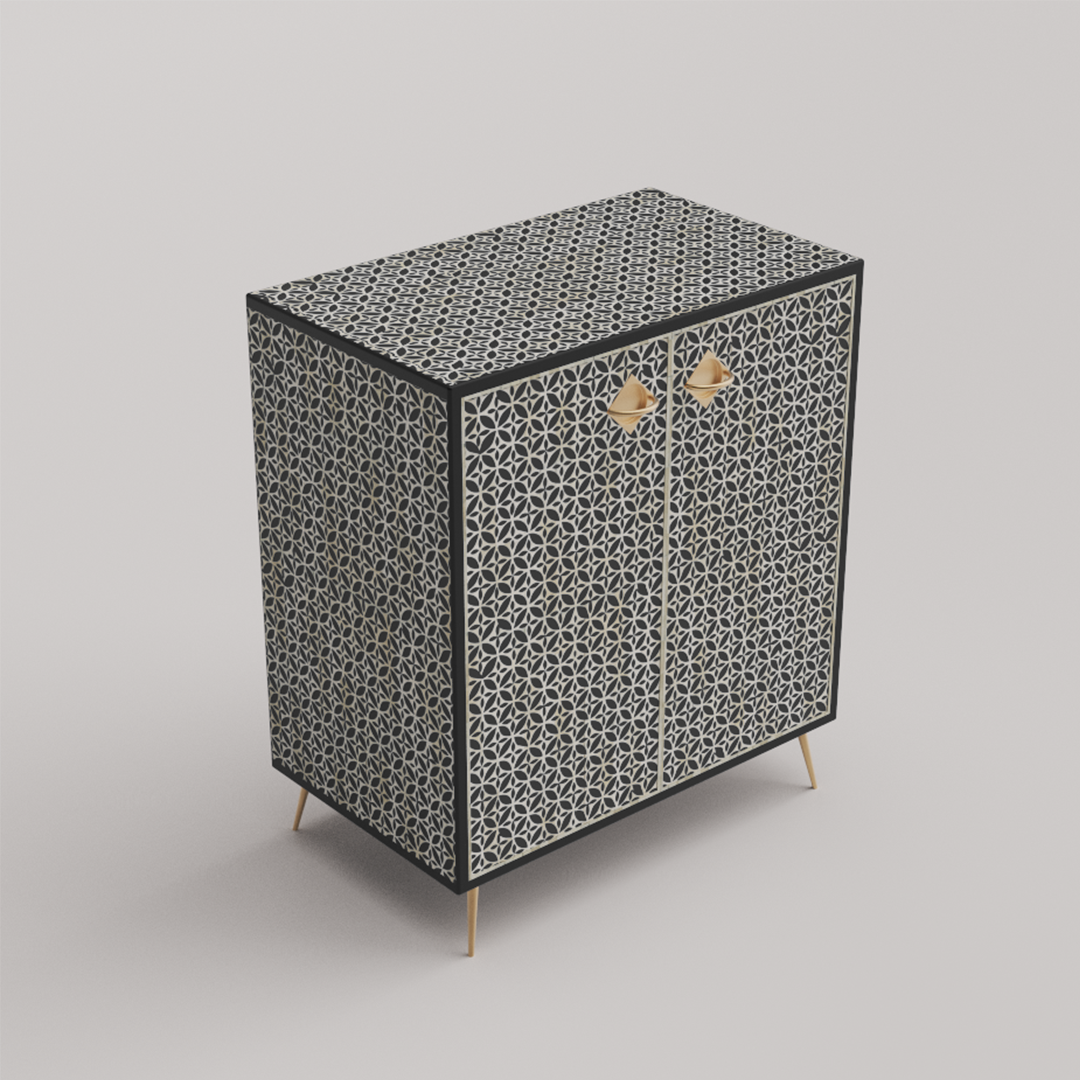 Luxurious Black Bone Inlay Storage Cabinet