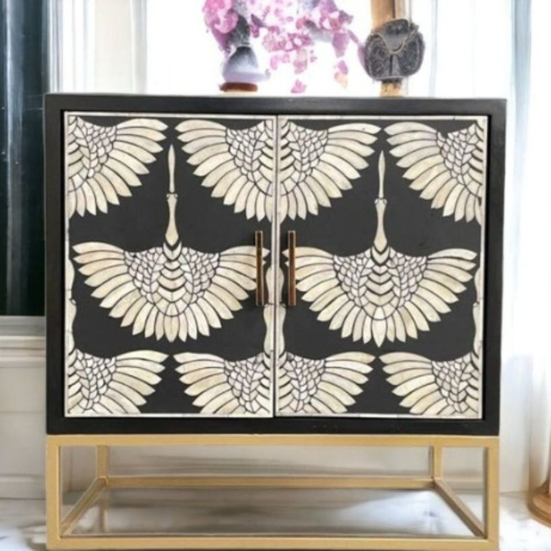 black phonixed inlay storage cabinet