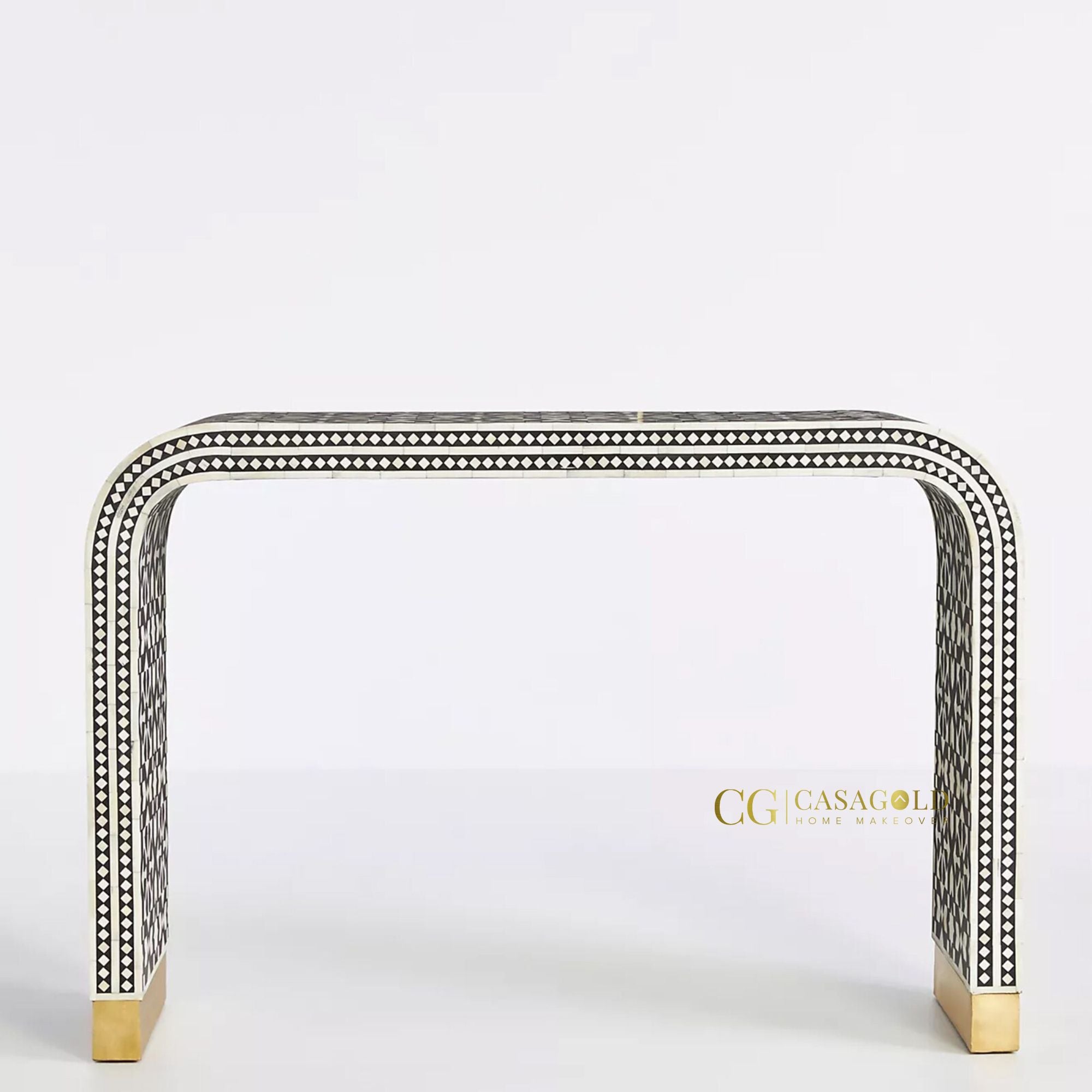 Rectangular Black Bone Inlay Console Desk