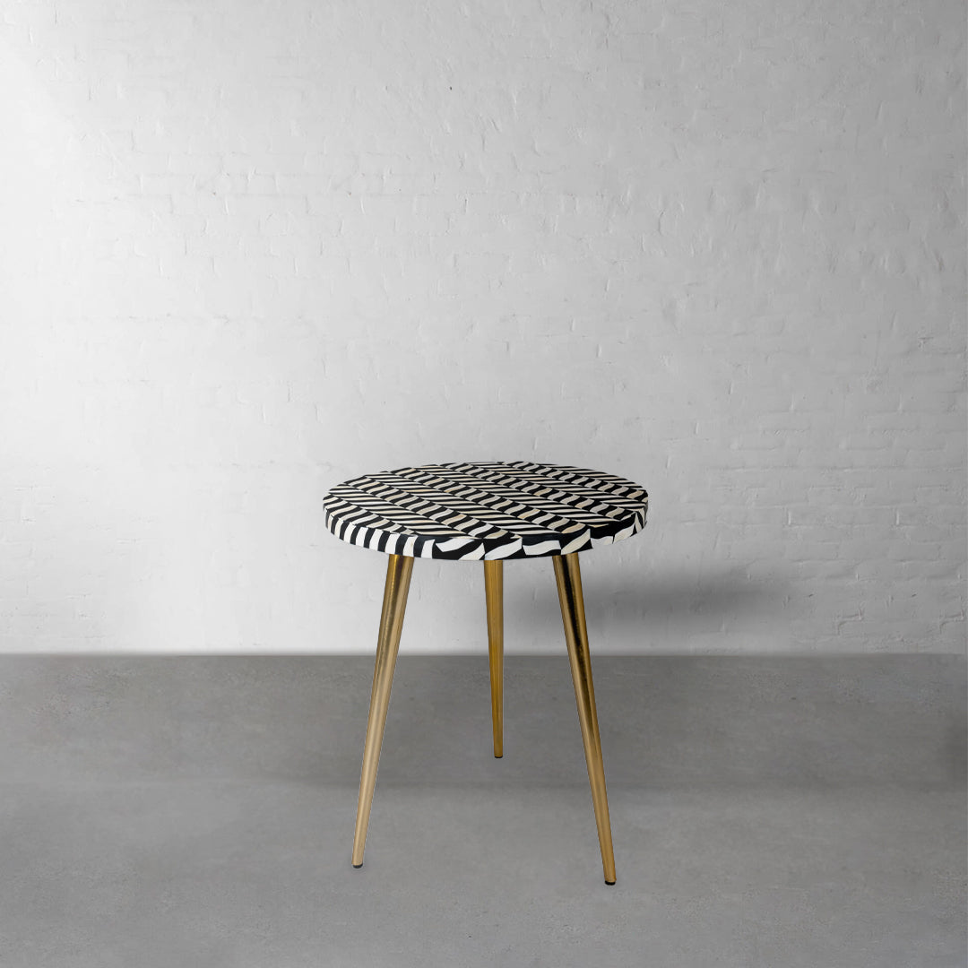 Black Round Bone Inlay Side Table with 3 Legs