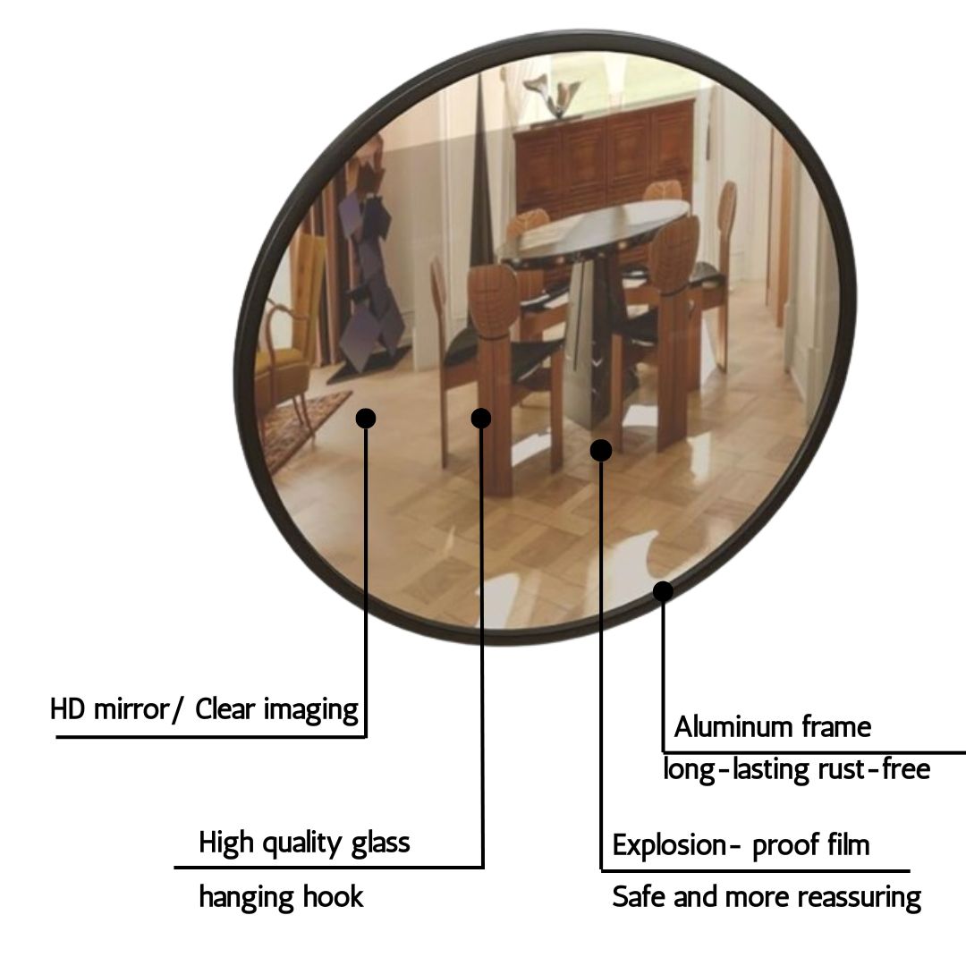 Black Modern Round Glass Wall Mirror