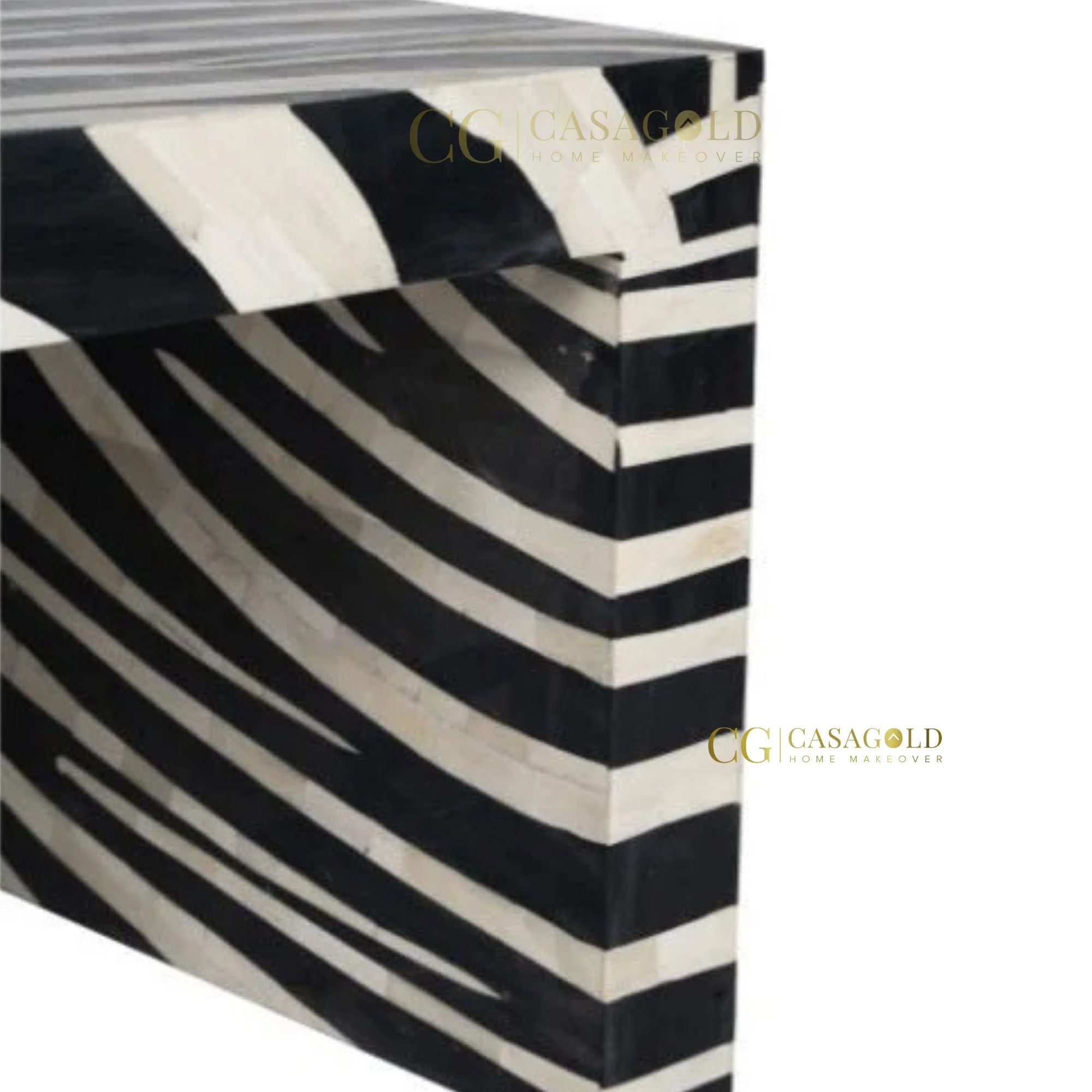 Black and white inlay rectangle coffee table with intricate design