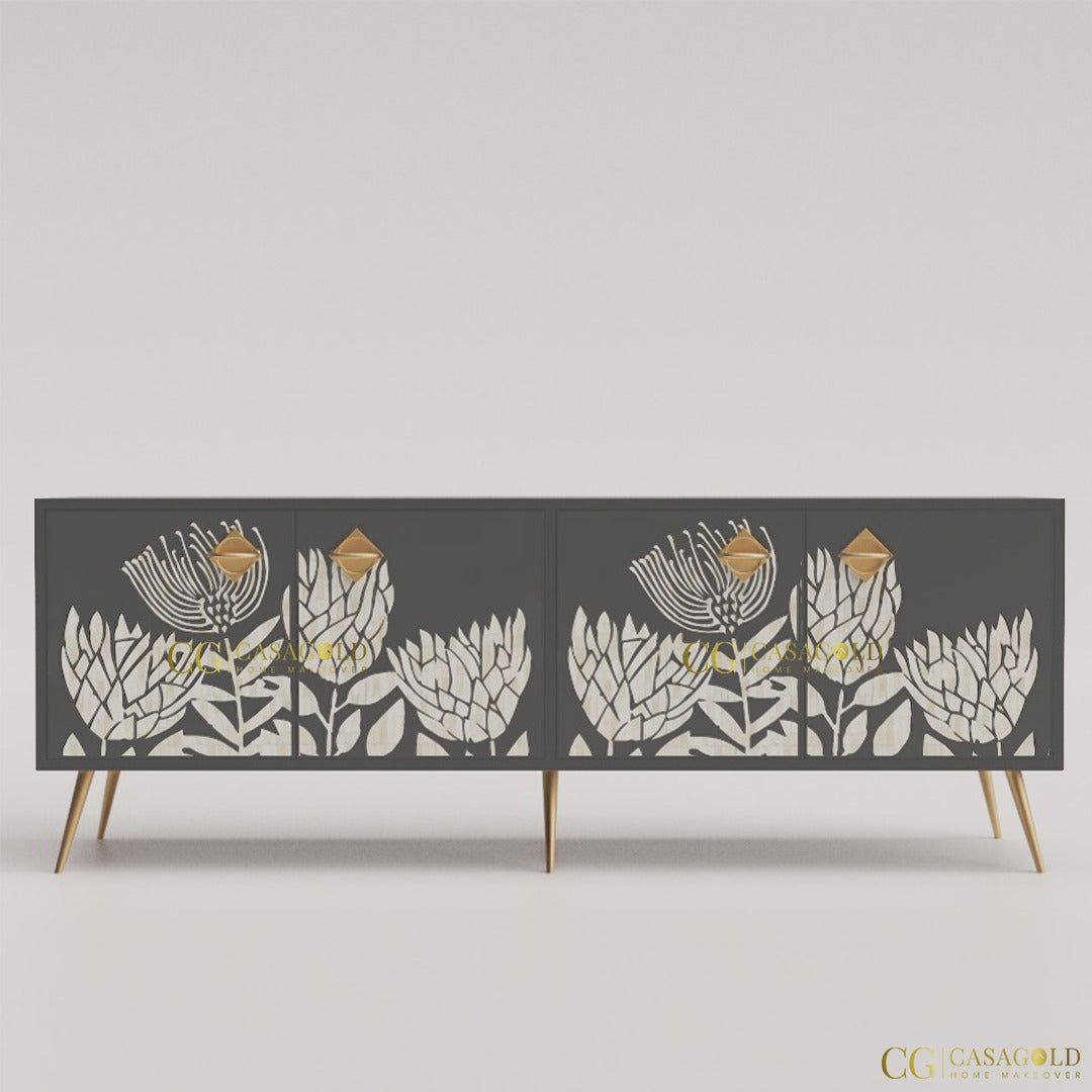 Black and White Tulip Bone Inlay TV Unit
