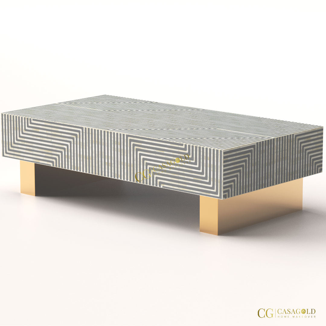 "Black bone inlay rectangular coffee table for bright, elegant decor"