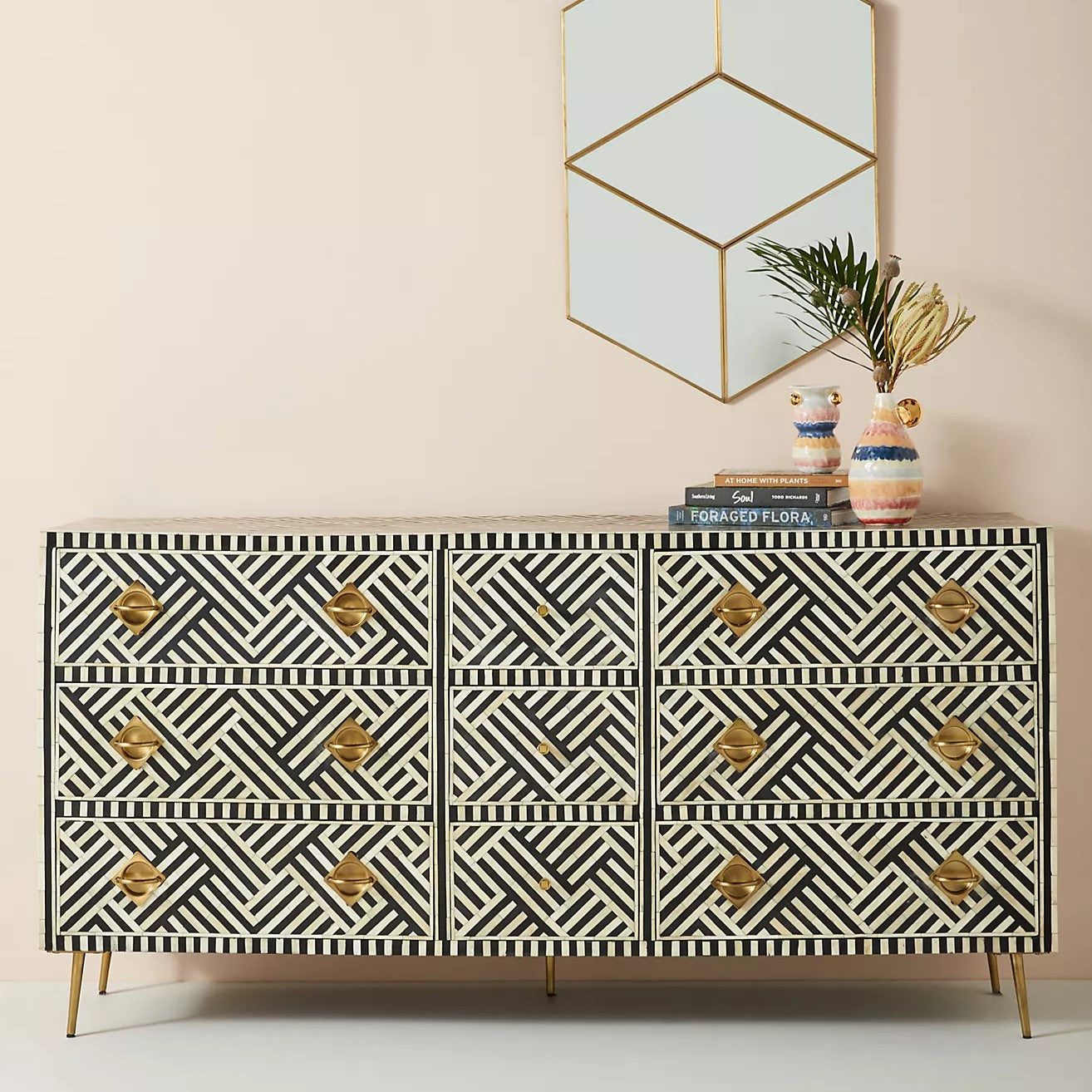 Black bone inlay storage cabinet with ample space
