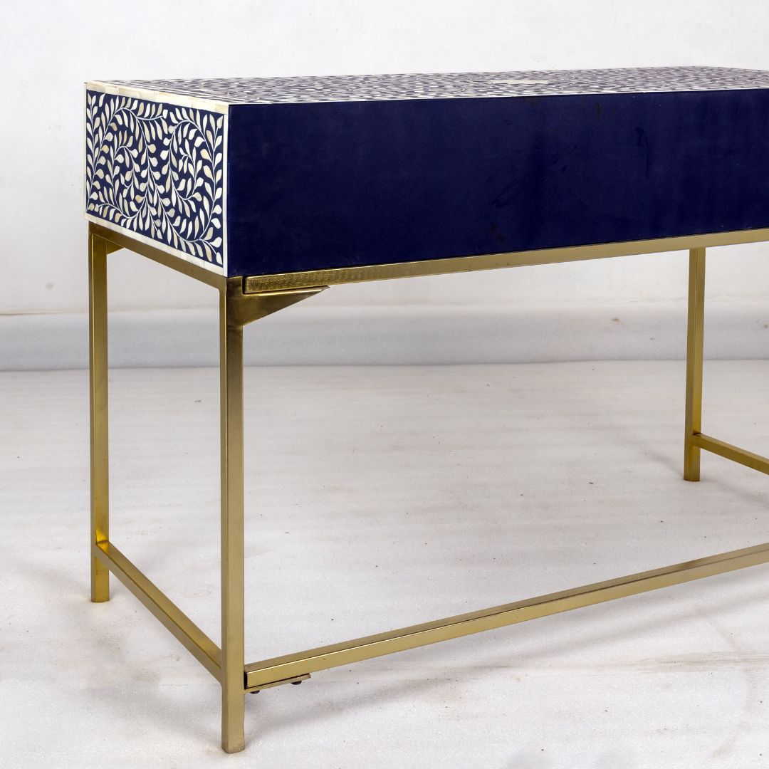 Blue Bone Inlay Console with Chevron Design