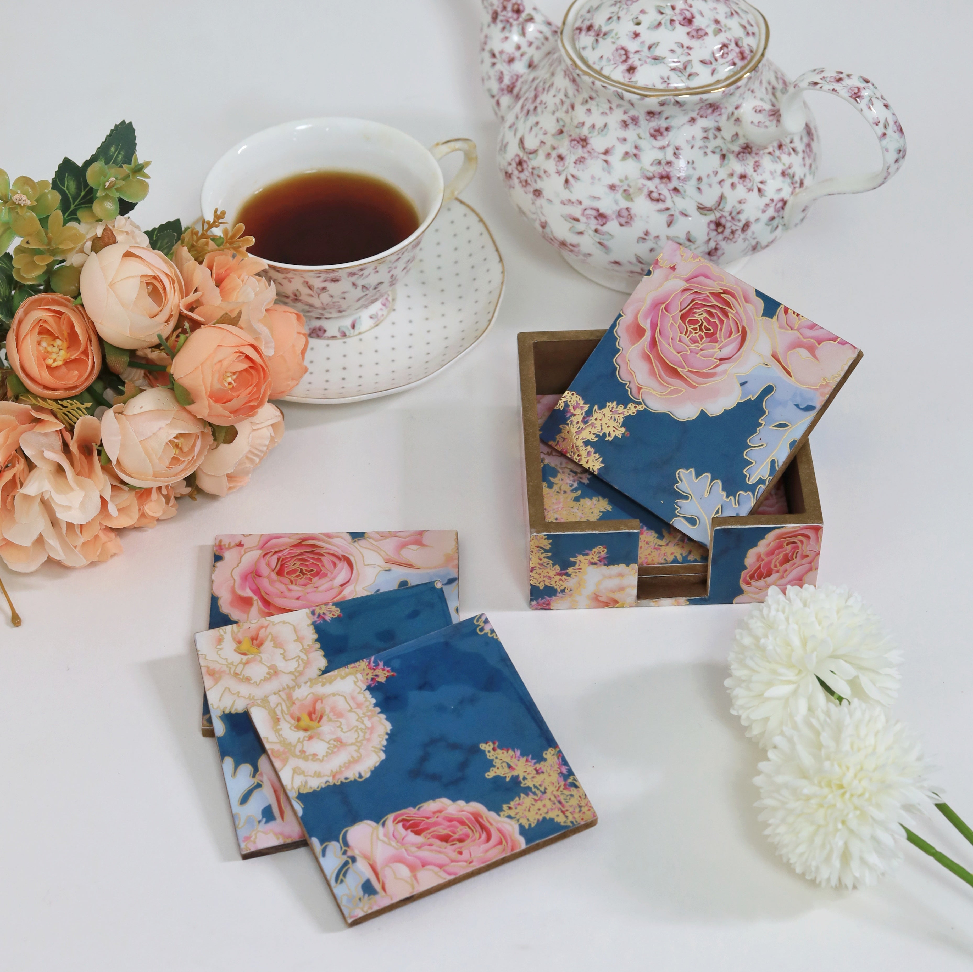 Premium handcrafted coaster and tissue box set
