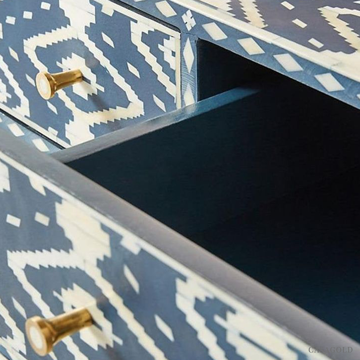 Blue and White Diamond Bone Inlay Bar Cabinet