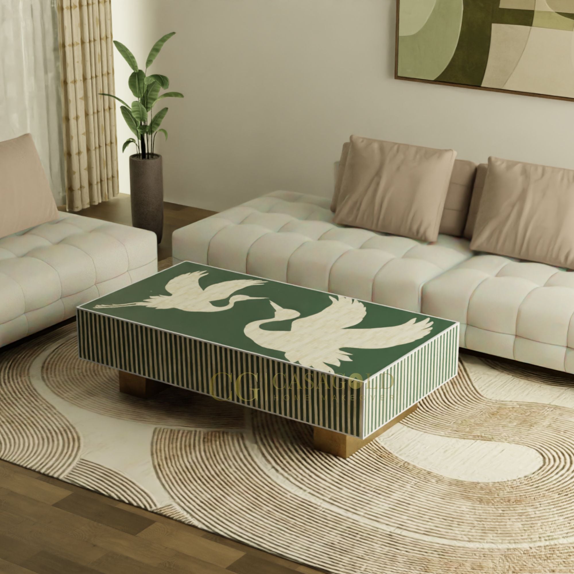 Handcrafted Bone Inlay Rectangular Coffee Table