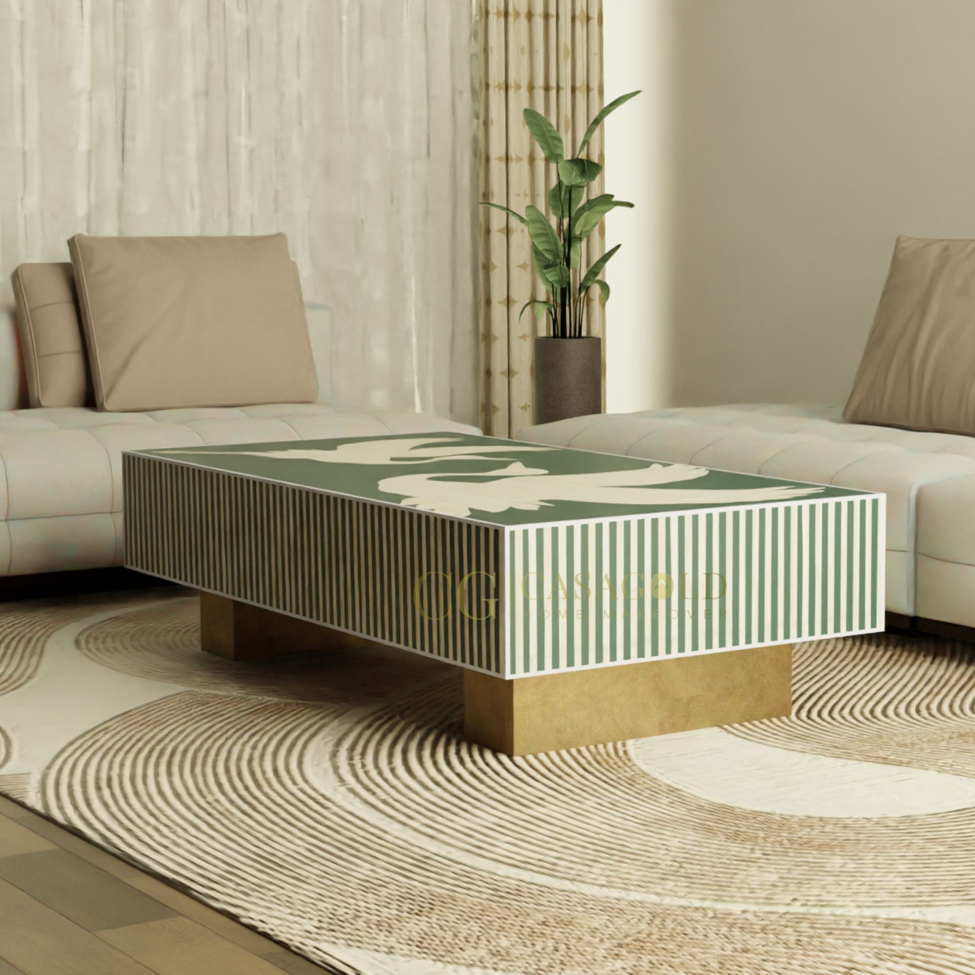 Vintage Bone Inlay Rectangular Coffee Table