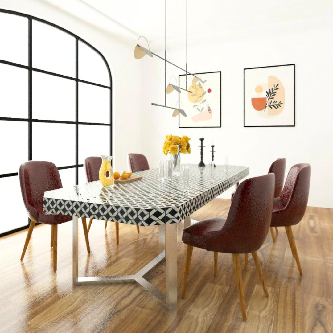 Bone Top Gold Base Luxury Dining Table