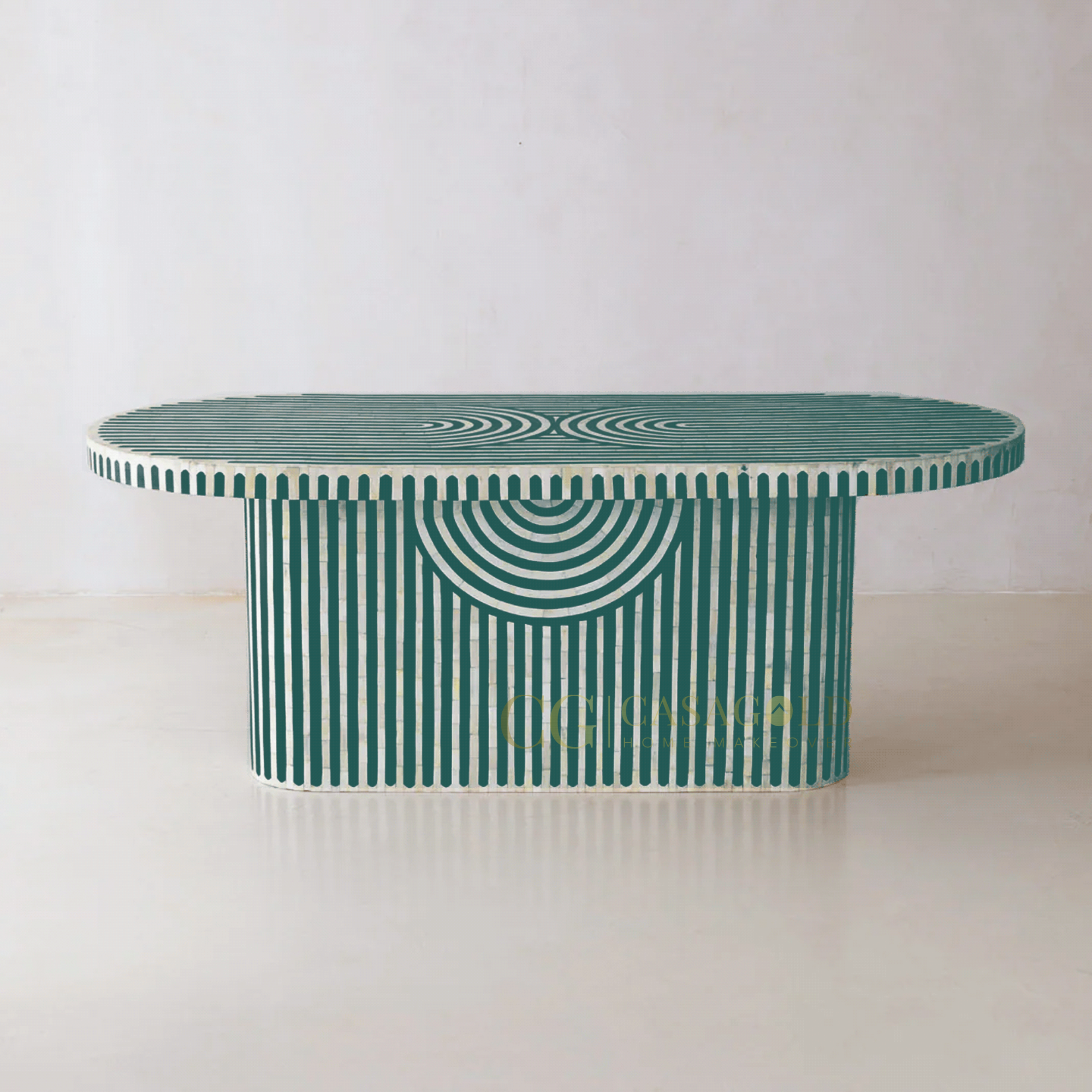 "Bone inlay oblong Dining table with intricate design"