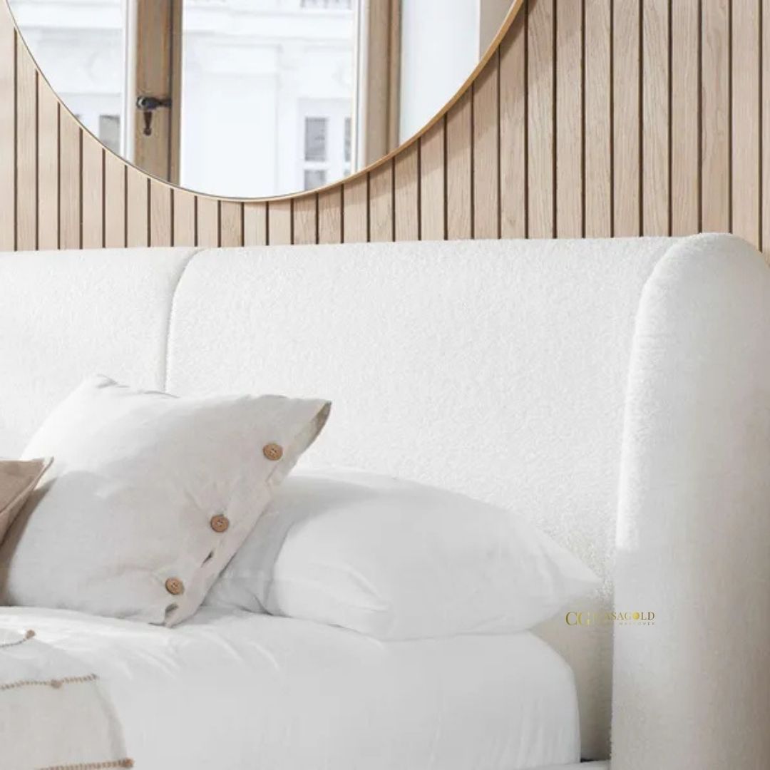 Stylish low-profile boucle platform bed frame