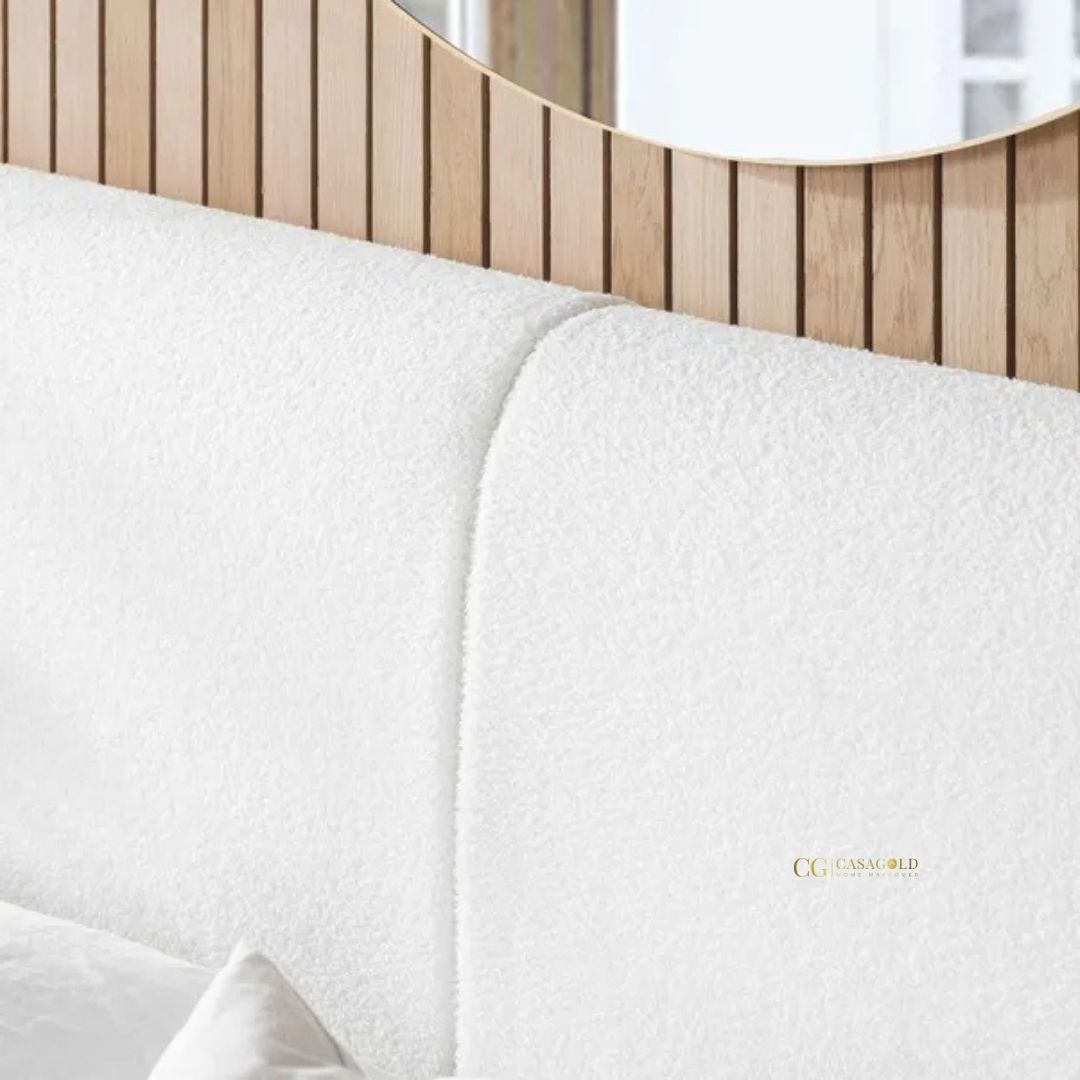 Boucle upholstered bed for modern, chic decor