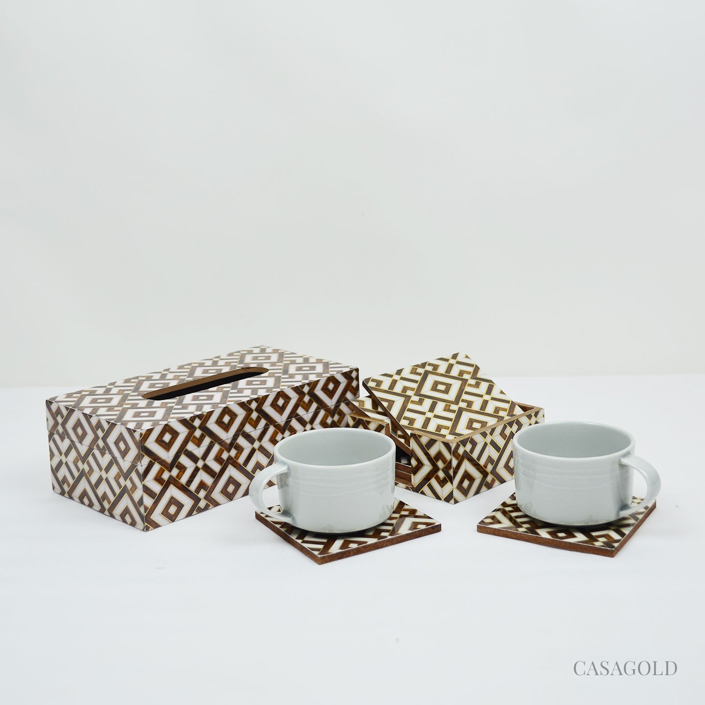 Premium handcrafted coaster and tissue box set