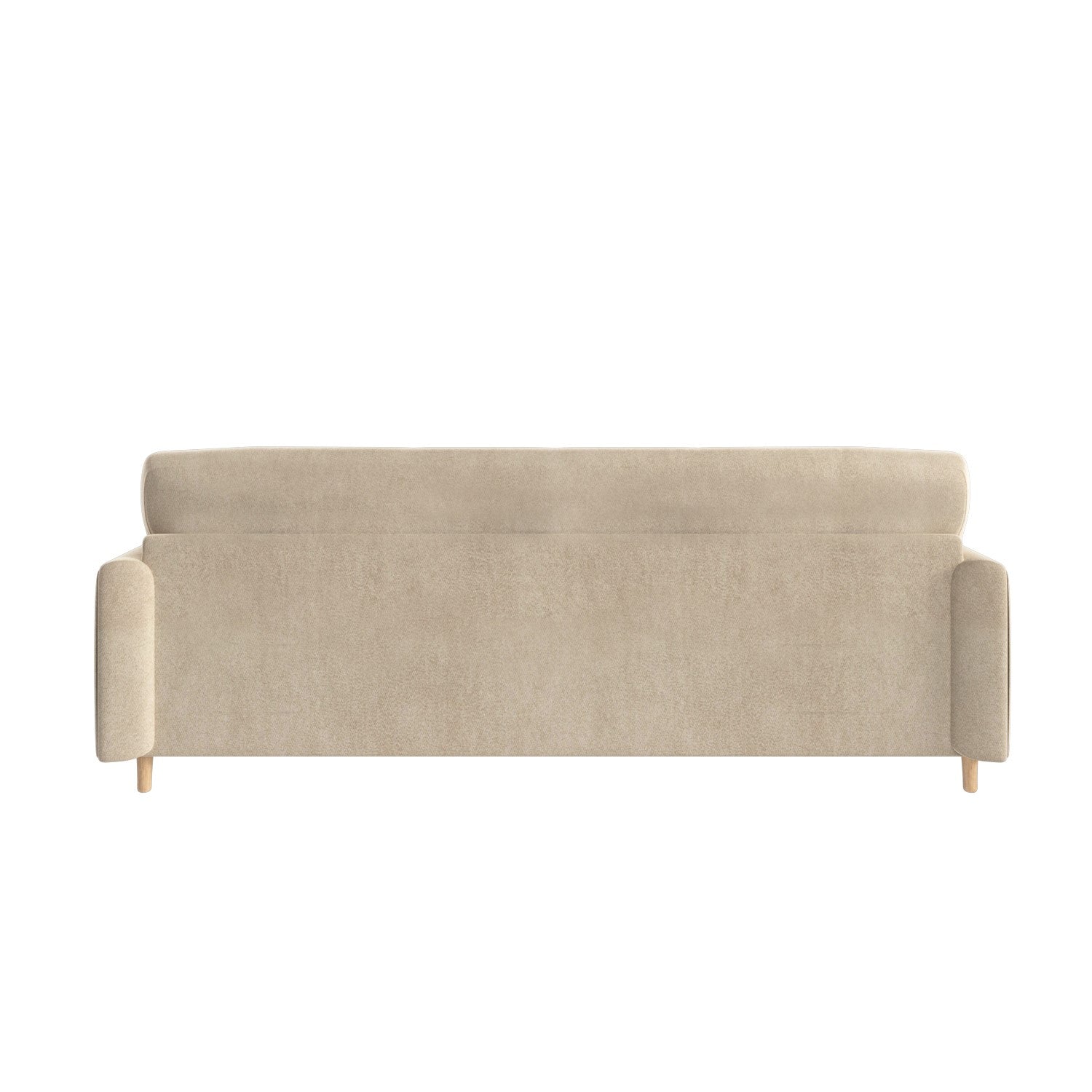 Light cream three-seater sofa with timeless button-tufted design and sturdy wooden legs