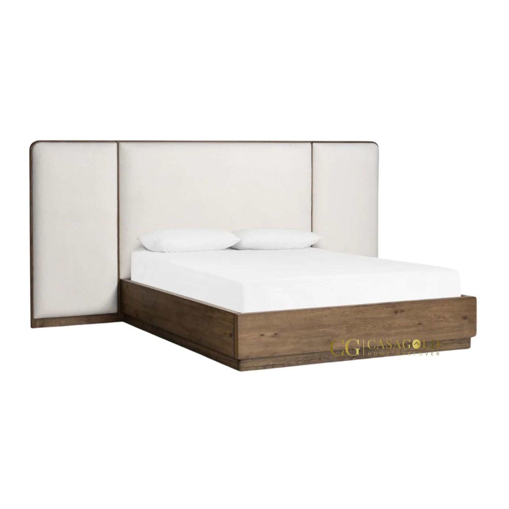 Rustic plinth base bed with a plush headboard for ultimate comfort and modern appeal.
