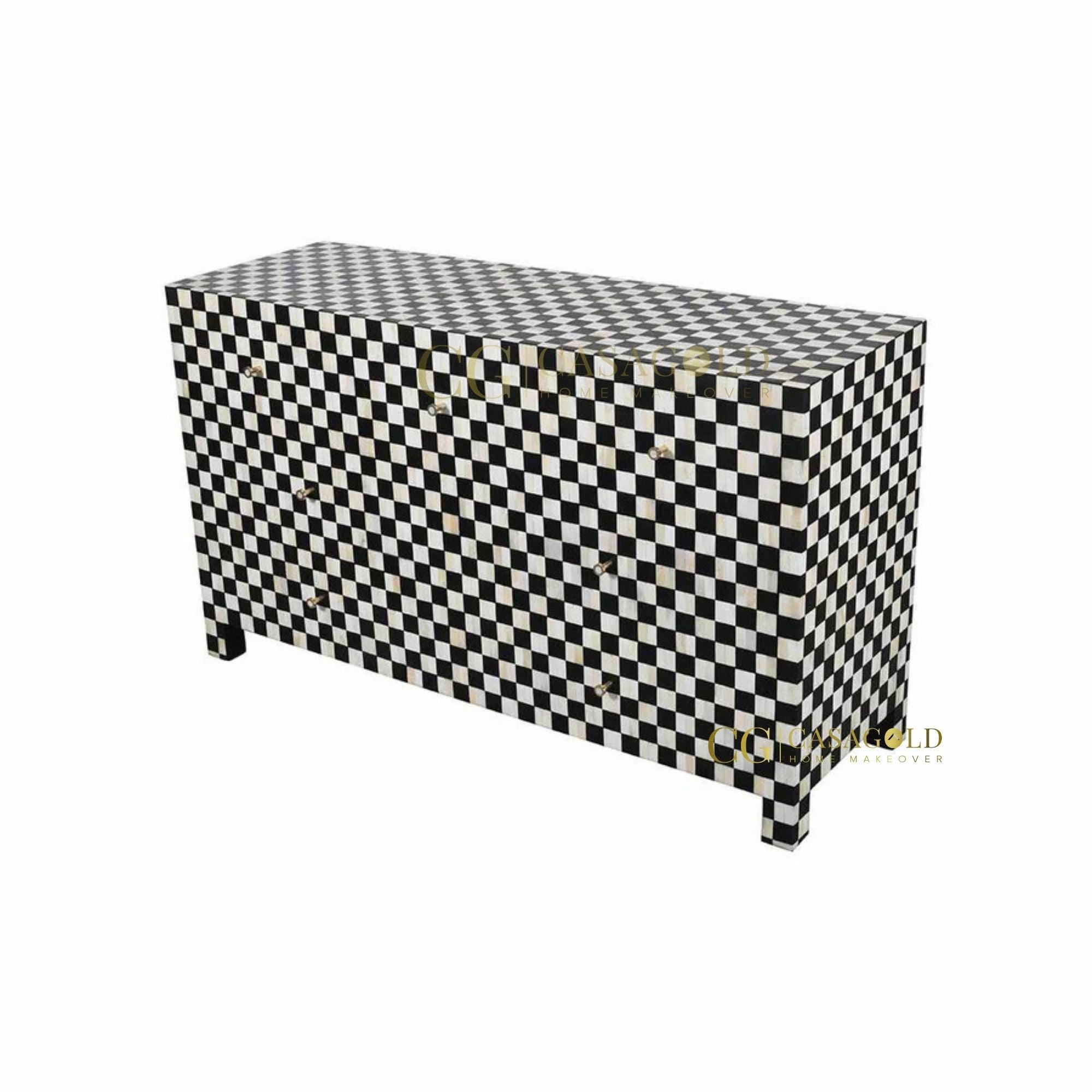 Checkmate bone inlay sideboard cabinet for vintage interiors