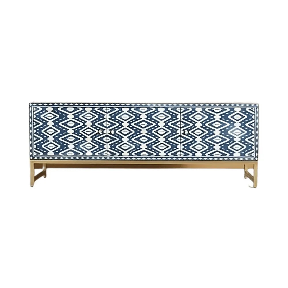 Chevron Blue Bone Inlay TV Cabinet