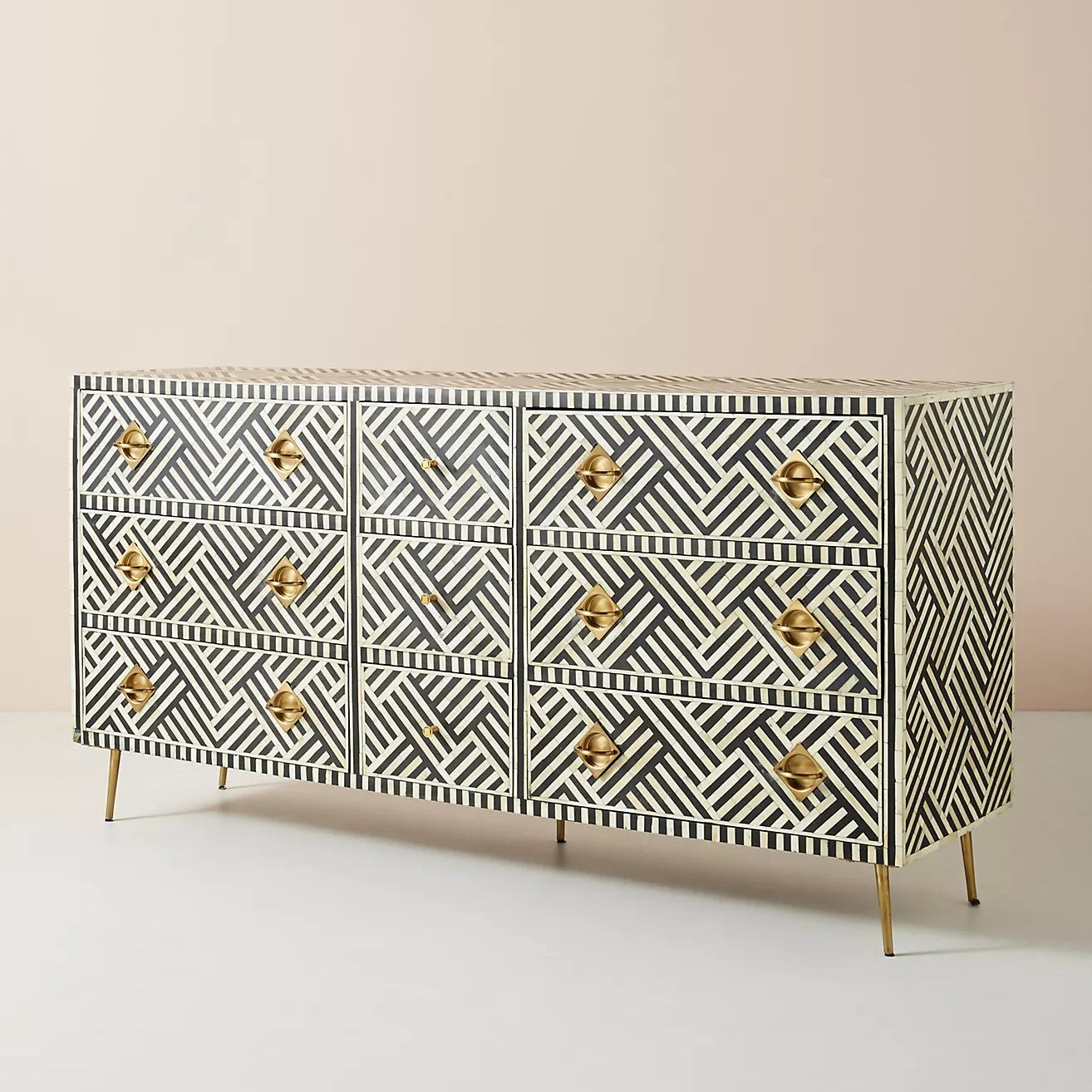 Chevron Handcrafted Bone Inlay Storage Cabinet