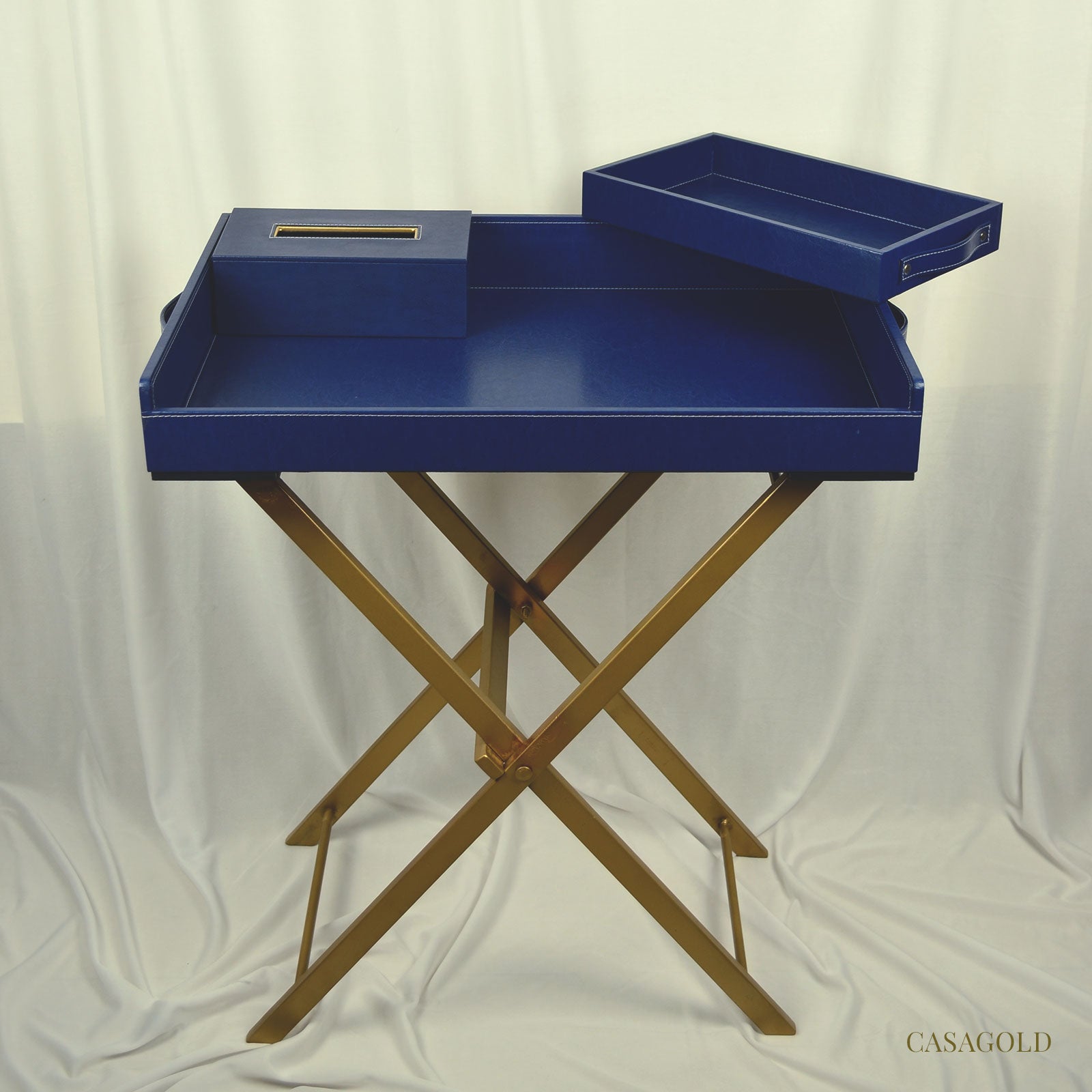 Blue leather tray for elegant serving