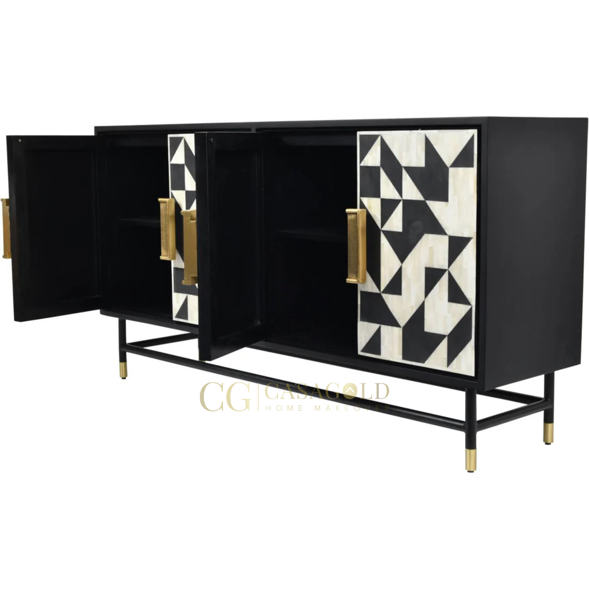 Classic white and Black bone inlay sideboard for versatile decor.