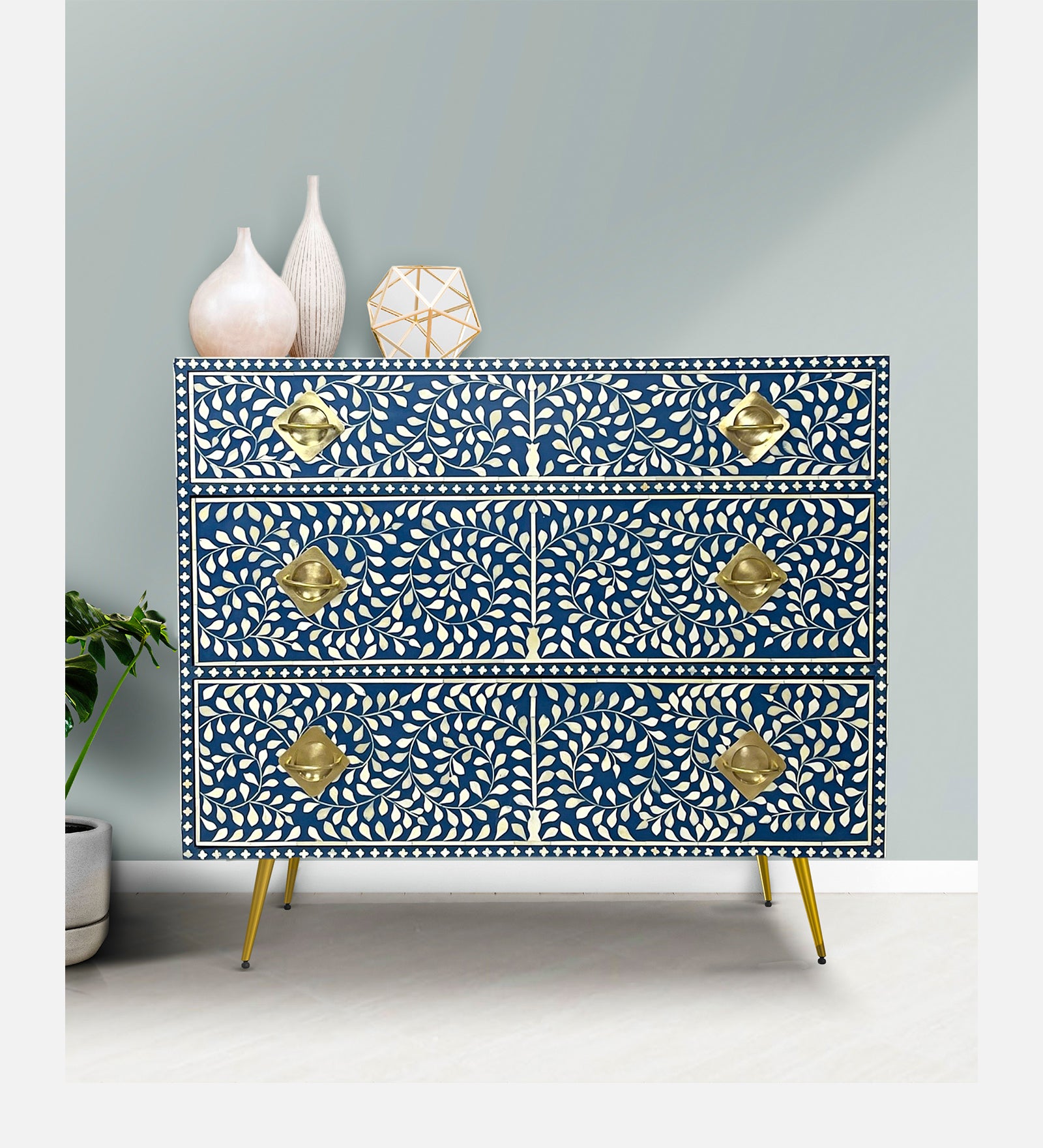 Cleo Pattern Bone Inlay Chest of Drawers