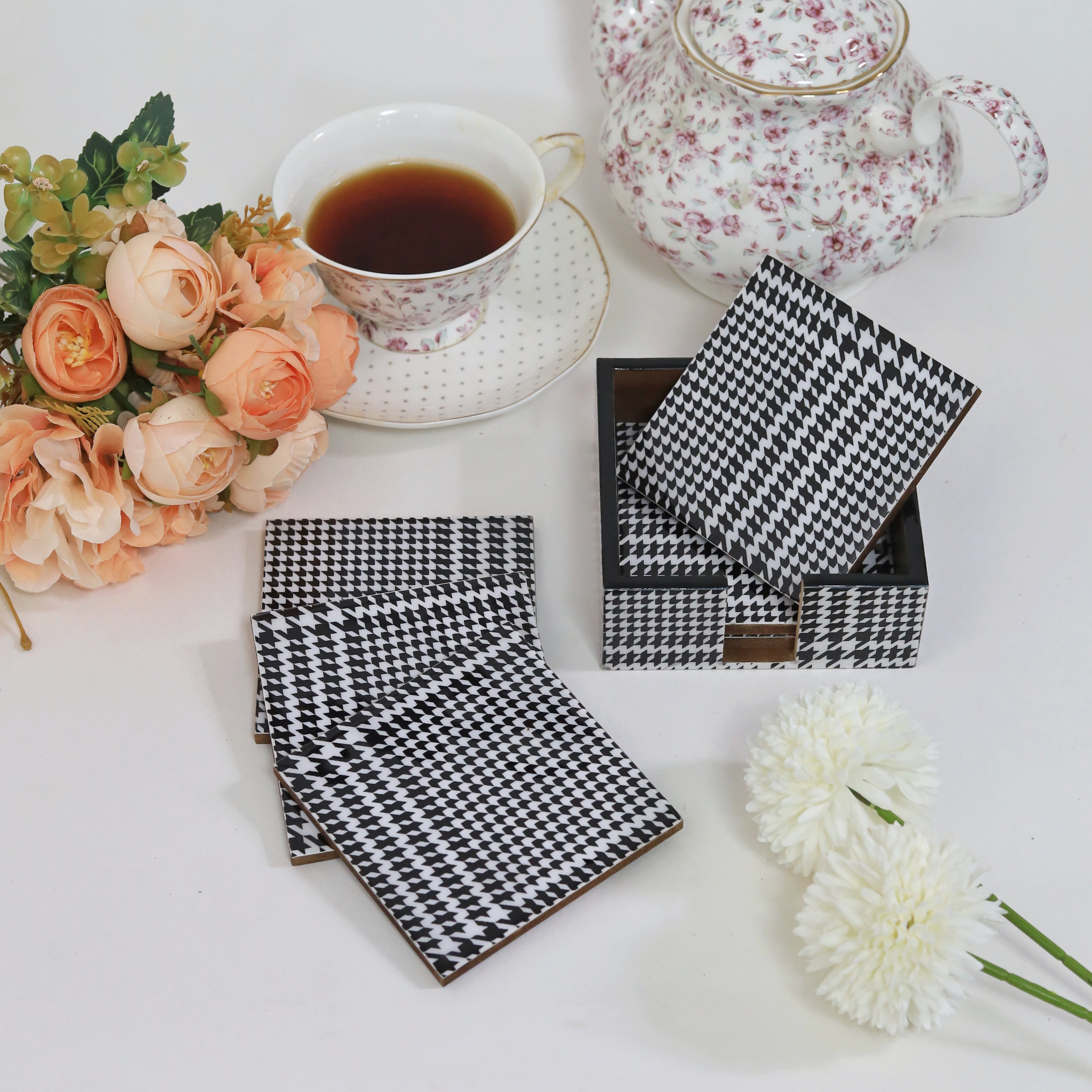 Compact coaster and tissue box for small spaces