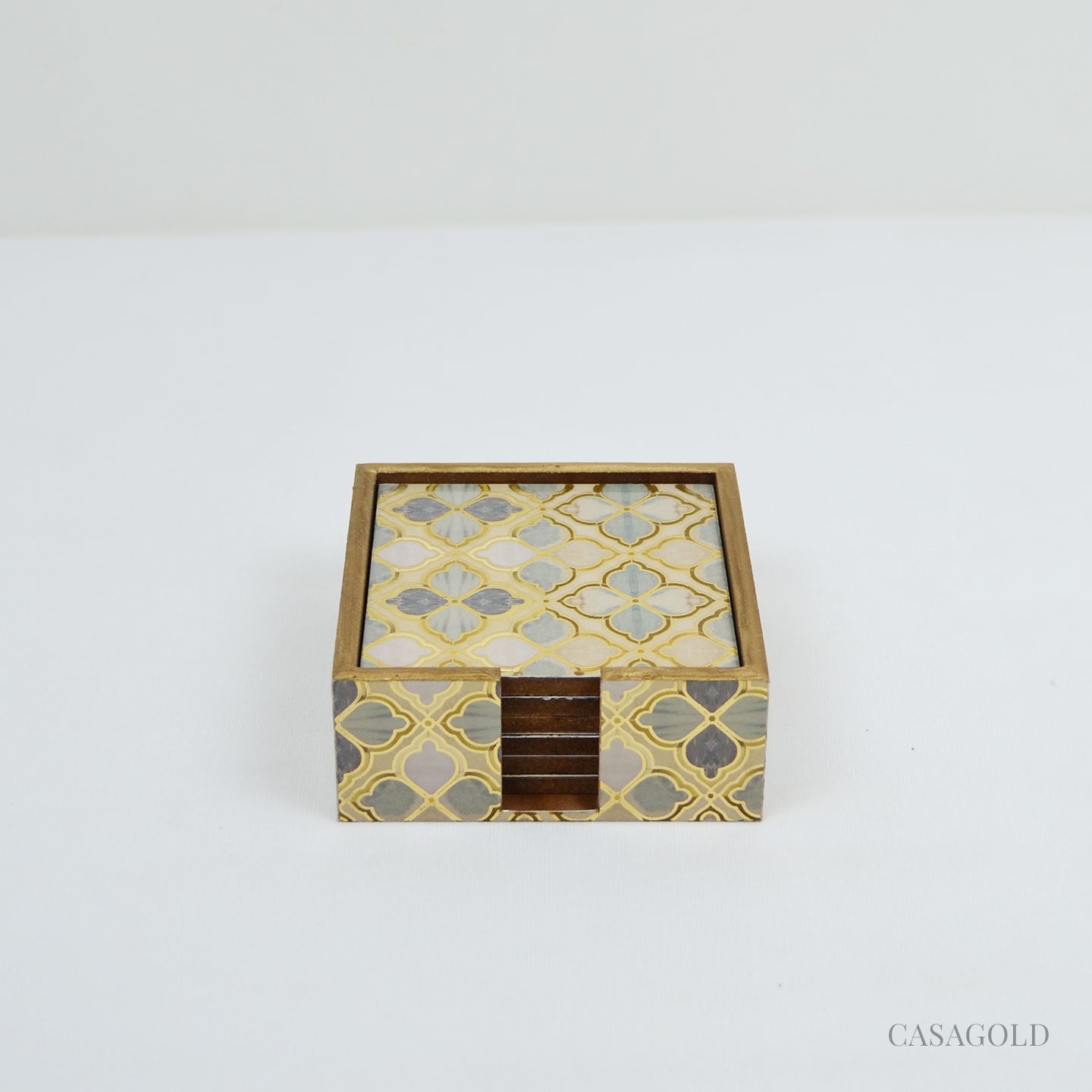 Coaster set with a gold-accented look