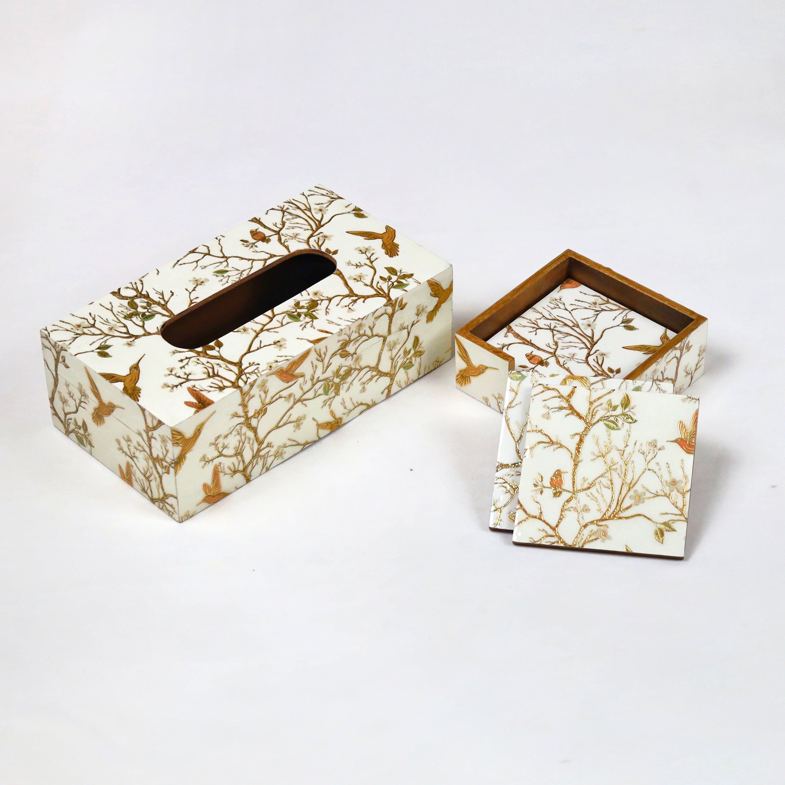 Sophisticated coaster paired with a tissue box
