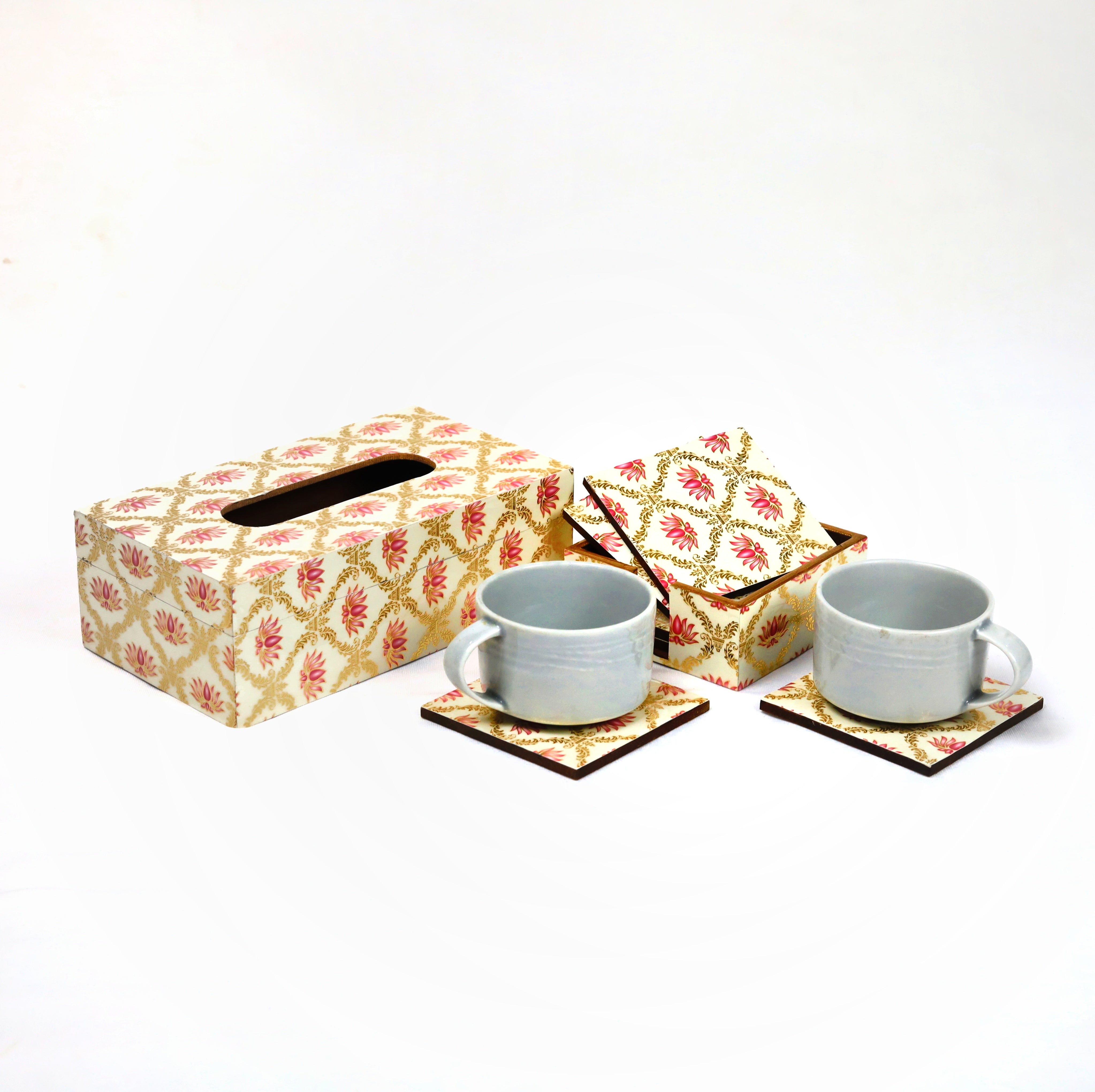 Compact coaster with built-in tissue storage