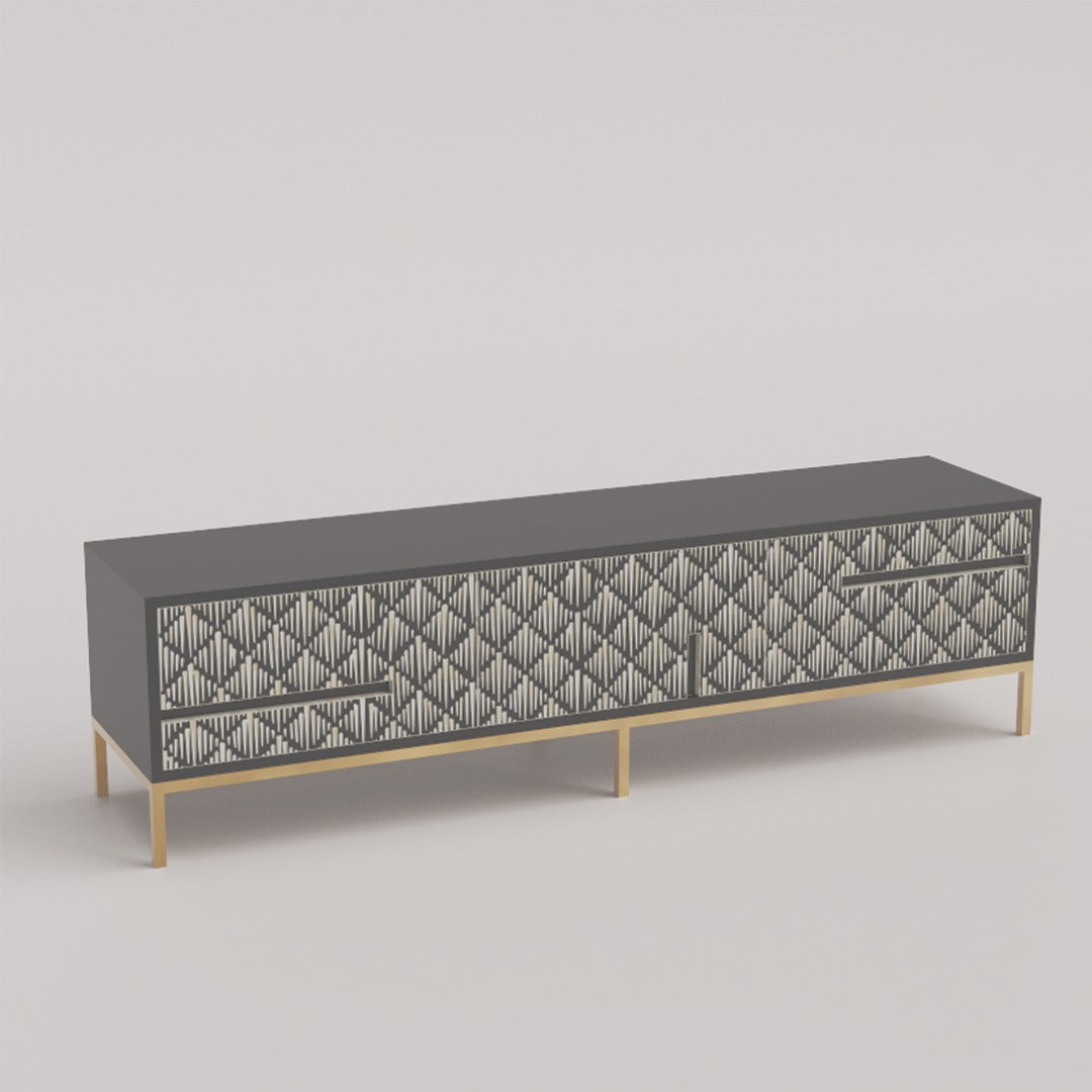 Compact Grey Media Unit with Sliding Doors