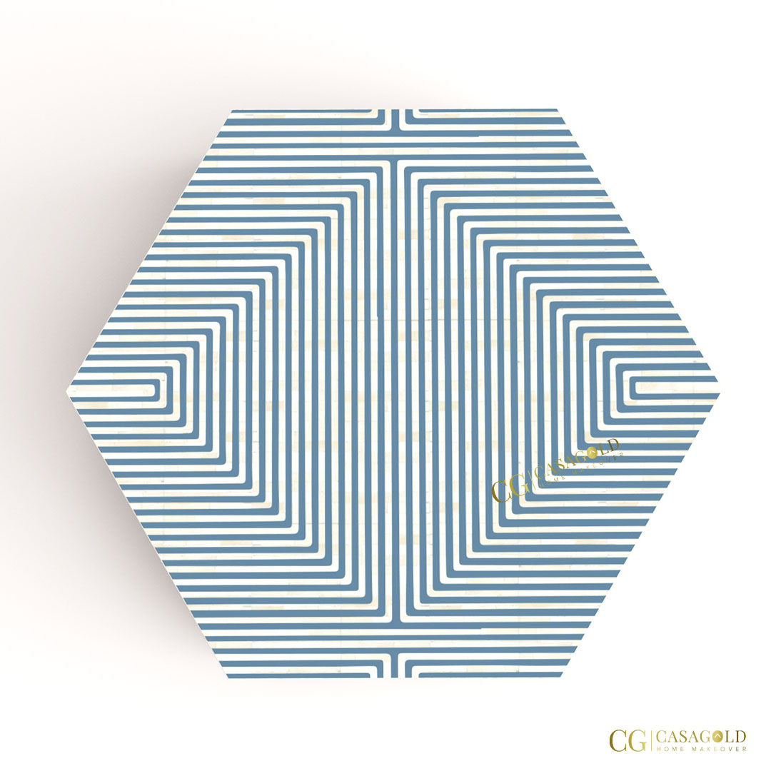 Compact Hexagon Bone Inlay Coffee Table