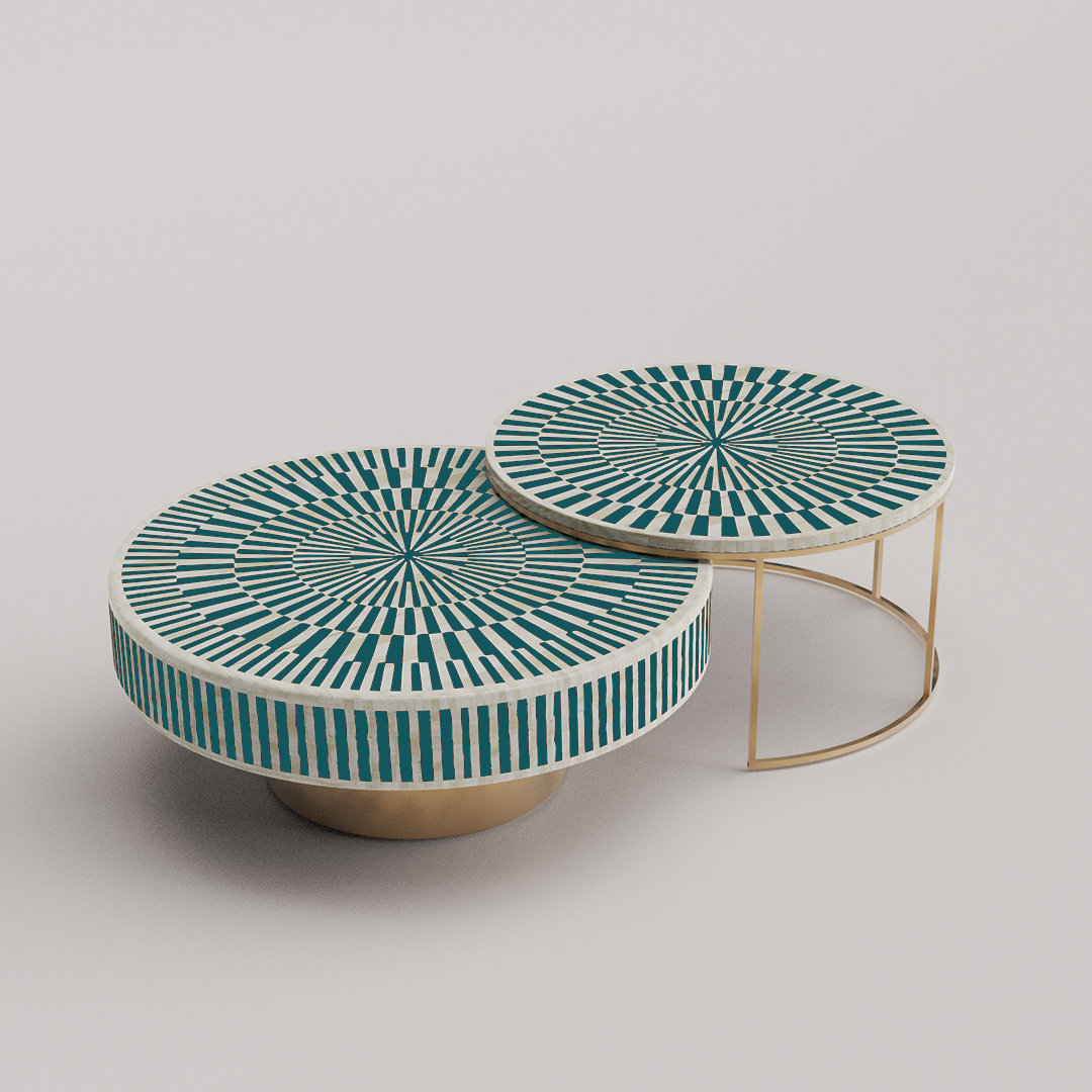 Compact Round Bone Inlay Coffee Table