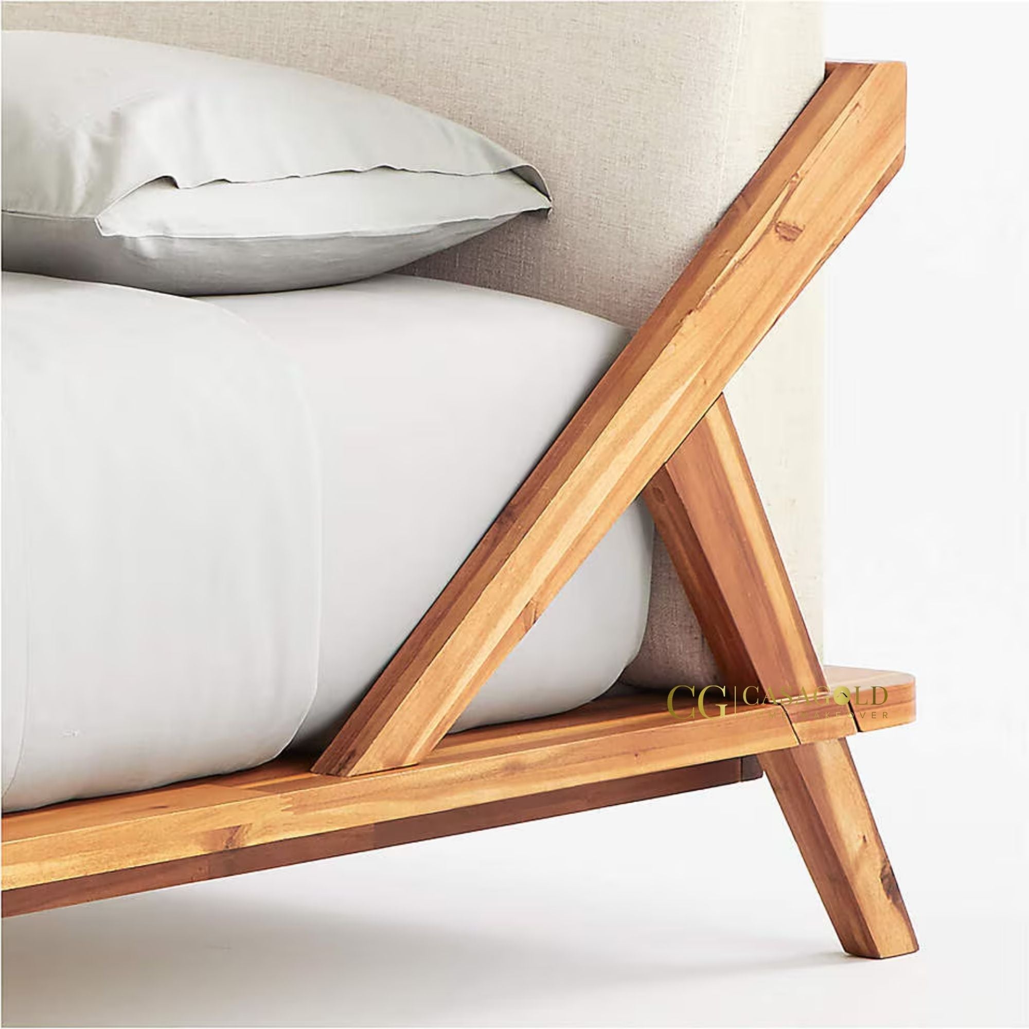 Minimalist Wooden Bed with Premium Fabric Headboard