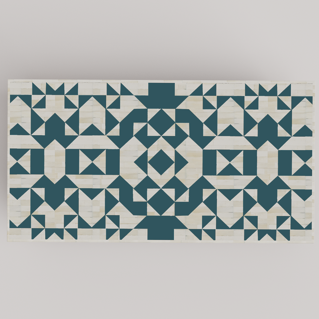 "Contemporary rectangular bone inlay coffee table for family spaces"