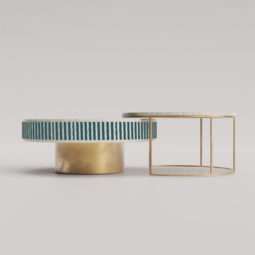 Contemporary round bone inlay coffee table