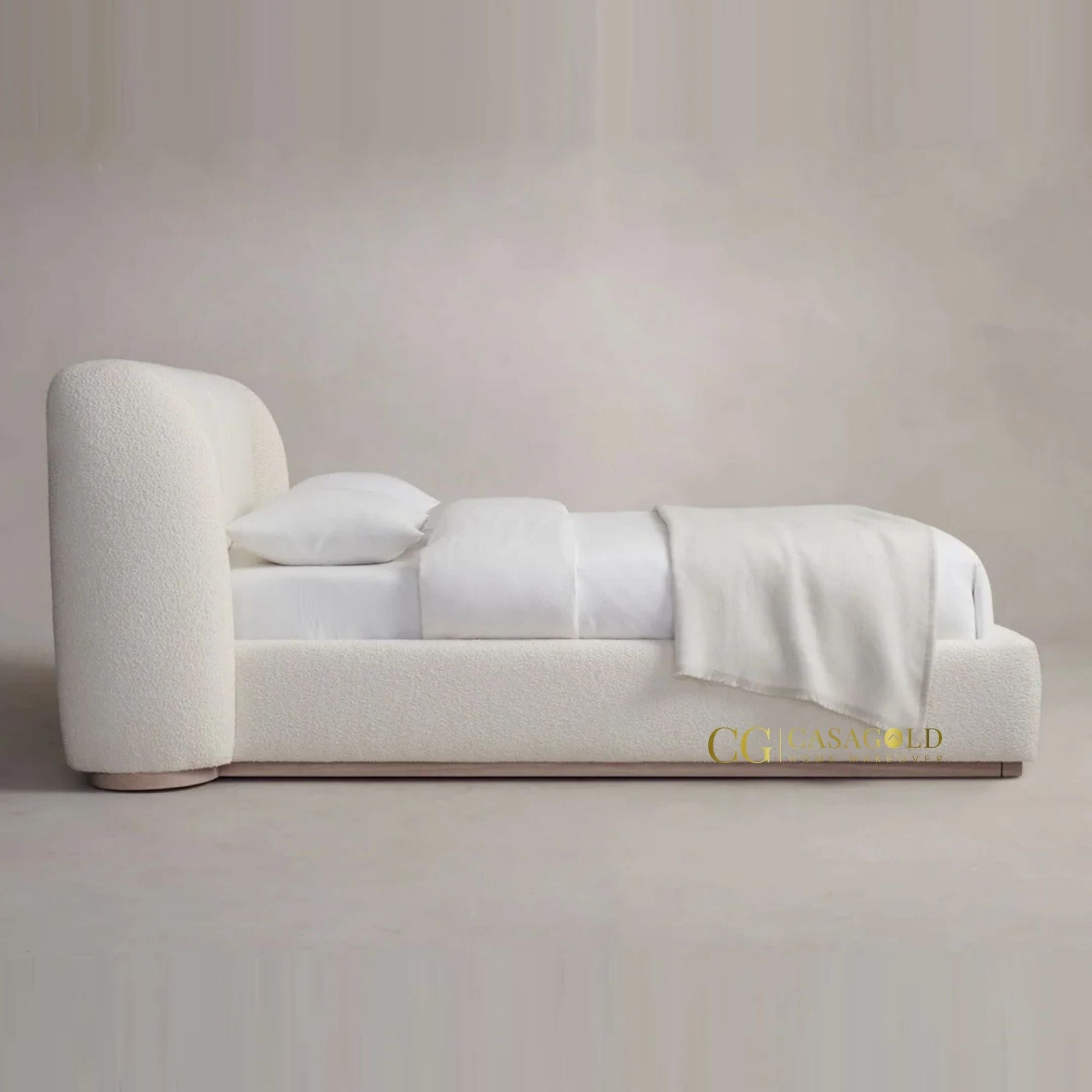 Modern Bouclé Bed with Elegant Design Details